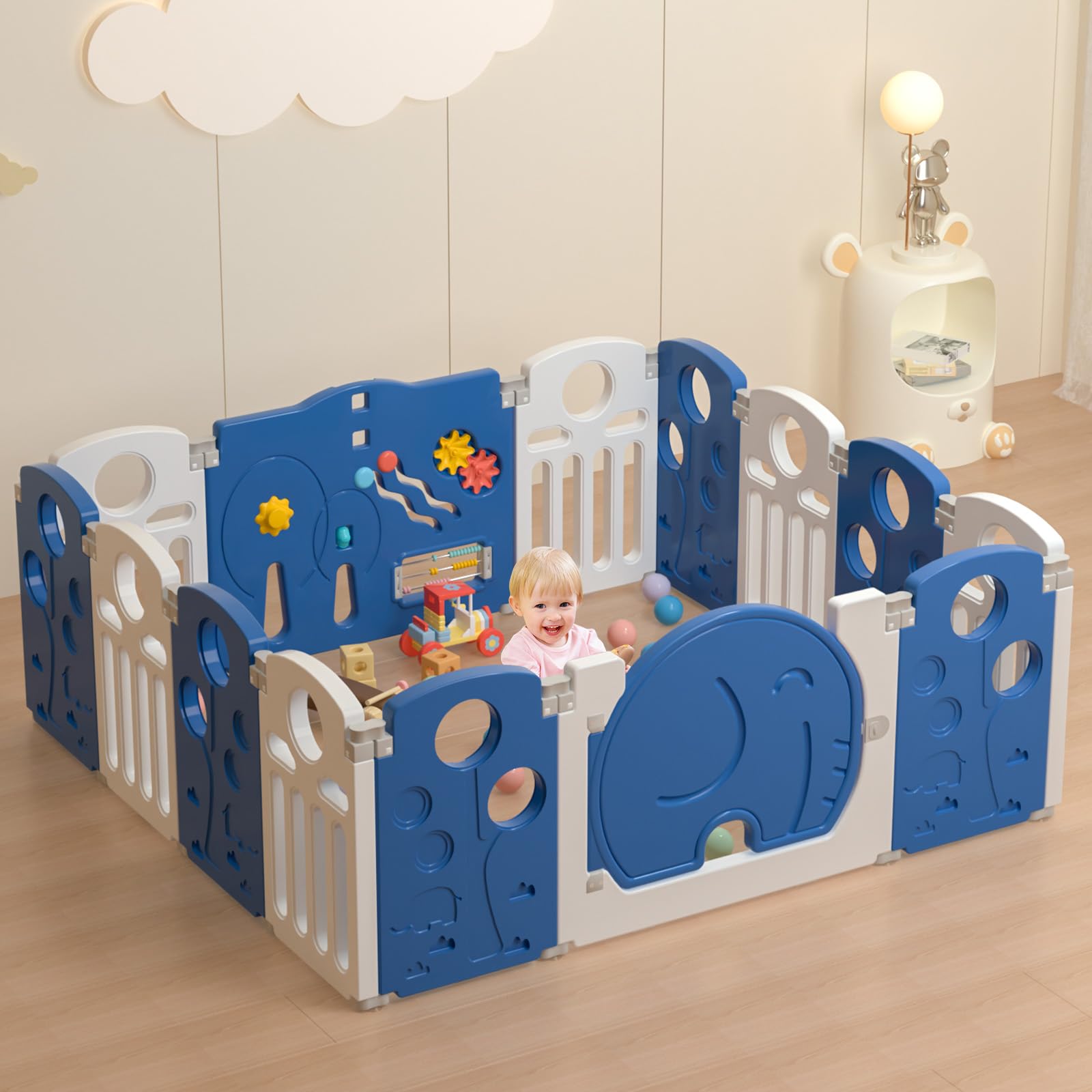 LulliSpace Baby Playpen,for Kids and Toddlers,Kids Activity Centre Safety Play Yard,Indoor&Outdoor Pattern Baby Fence with Game Panel, Safety Lock,