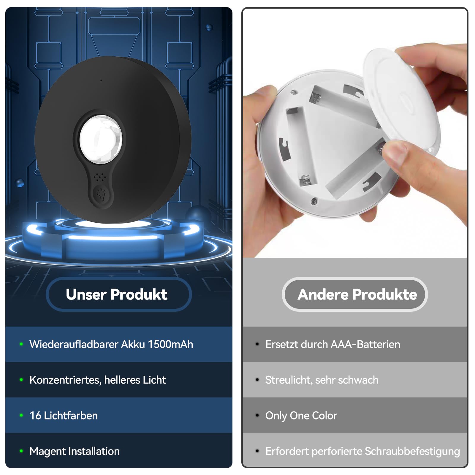 Schrankbeleuchtung Kabellos Akku USB, Unterschrank Beleuchtung Küche, Unterbauleuchte Küche LED Ohne Kabel, Vitrinenbeleuchtung Magnetisch, Puck Lights Mit Fernbedienung, Schwarz, 12 Stück,3-Farbe-RGB