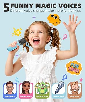 Mini Kids Karaoke Machine Ages 3-12, Wireless Microphones Bluetooth Speaker