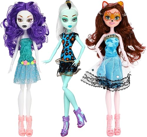 Miniatura 1 de ONEST 3 juegos de muñecas Monster Girl de 11 pulgadas, incluye 3 muñecas Monster Girl, 3 piezas de ropa de muñeca hecha a mano, 3 pares de zapatos