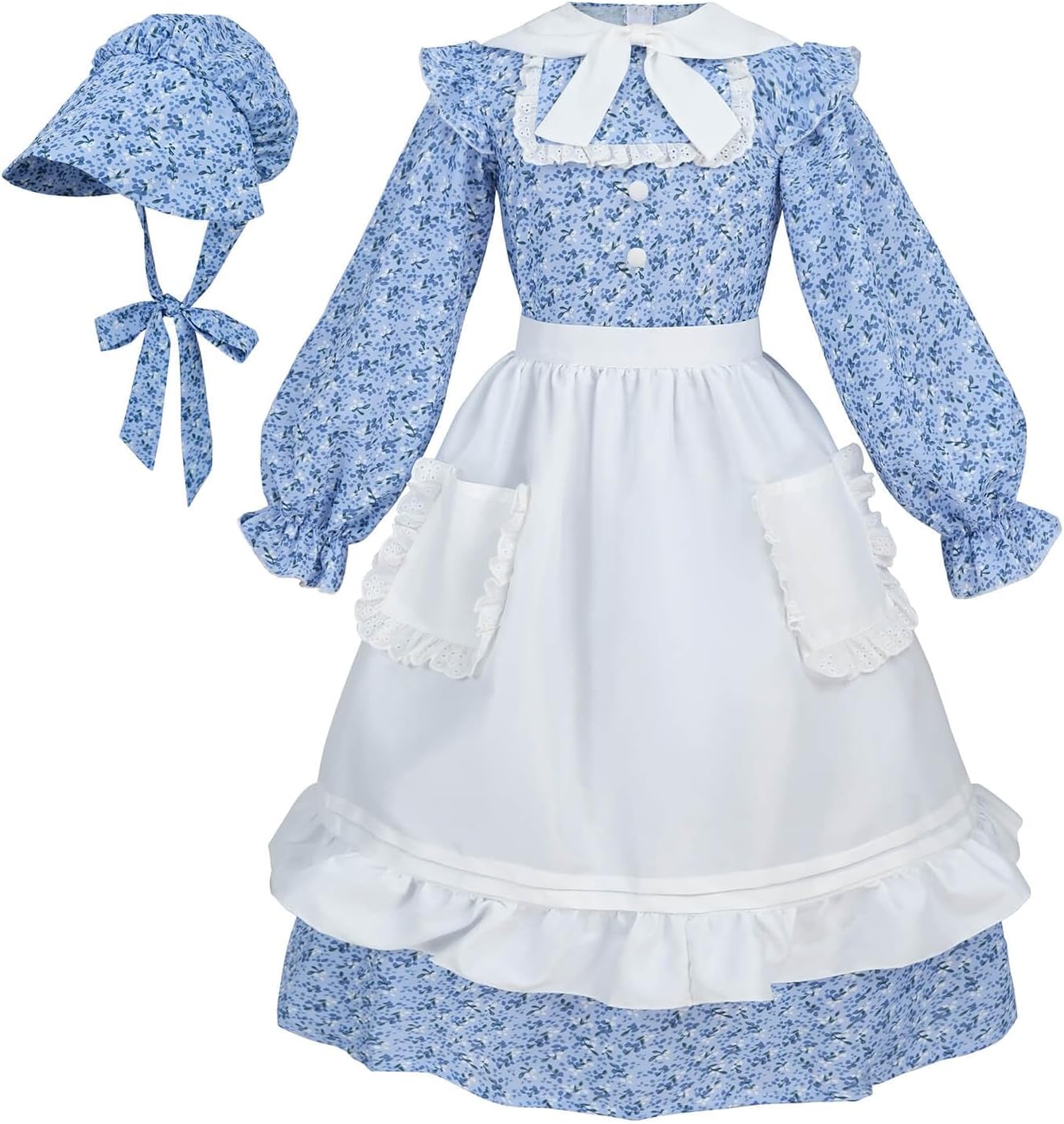 Nuoqi Colonial Dress Girls Pioneer Prairie Dress Laura Ingalls Wilder Costume with Apron