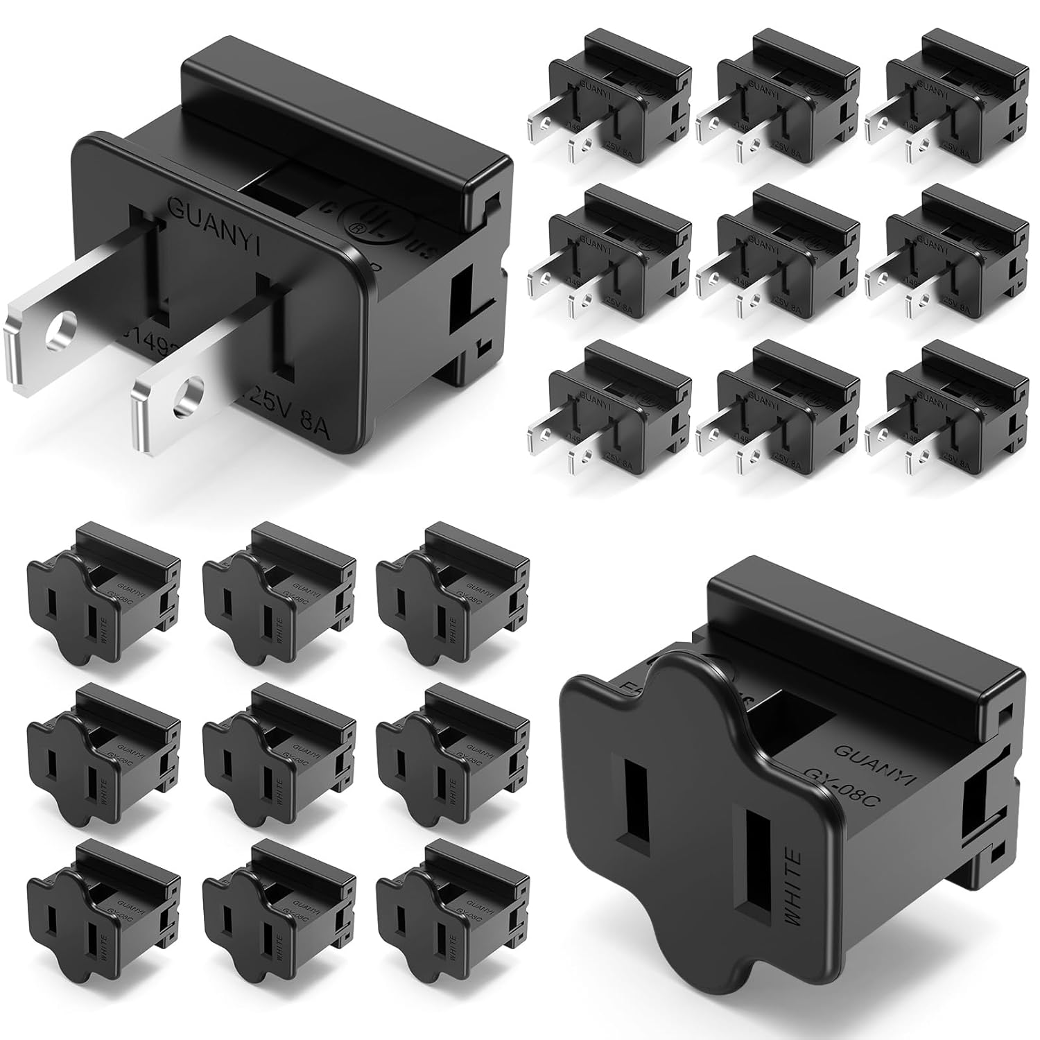 Christmas Lighting Male and Female Black Slip Plug Set, Vampire Plug, Gilbert Plug, Zip Plug, 30 Packs (SPT-1)
