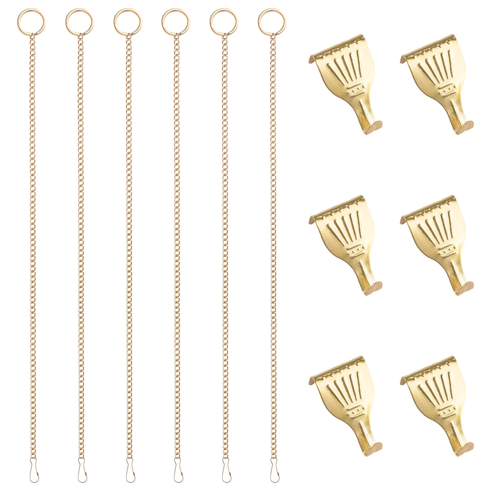 UFURMATE Picture Hanging Kit 6Pcs Picture Rail Hooks with 6Pcs Chains, Metal Rail Hanging Hooks Picture Display Hanging System for Wall Picture, Exhibition(Gold，60cm)