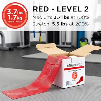 THERABAND Resistance Band, Red, Medium, 50-Yard Roll, Latex, Elastic Band for Exercise, Physical Therapy, Yoga, Pilates, Stretching, Home Workouts, Cut-to-Length, Color-Coded Levels
