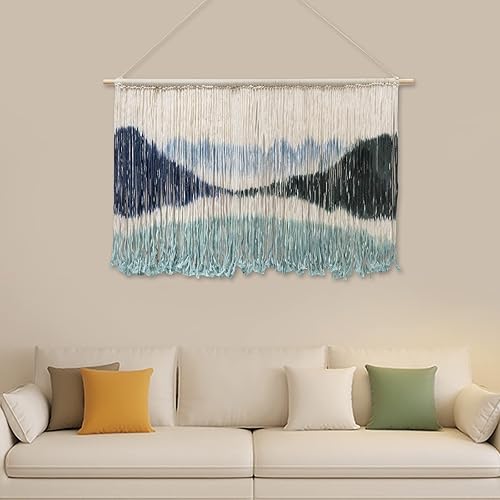 Colgante de pared grande de macramé, arte de pared de montañas para sala de estar, decoración de pared moderna de naturaleza para dormitorio,