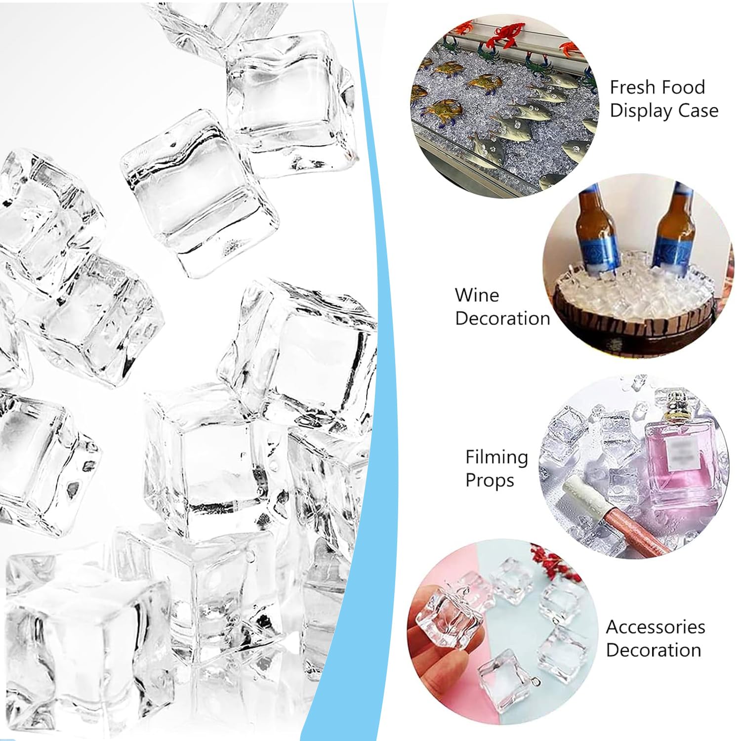 100Pcs Cubetti Riutilizzabili, 20mm Cubetti Ghiaccio Artificiale Cubetti di Ghiaccio Finti in Acrilico Trasparente per Puntelli da Bar Contro Decorazione Fotografia Bevande