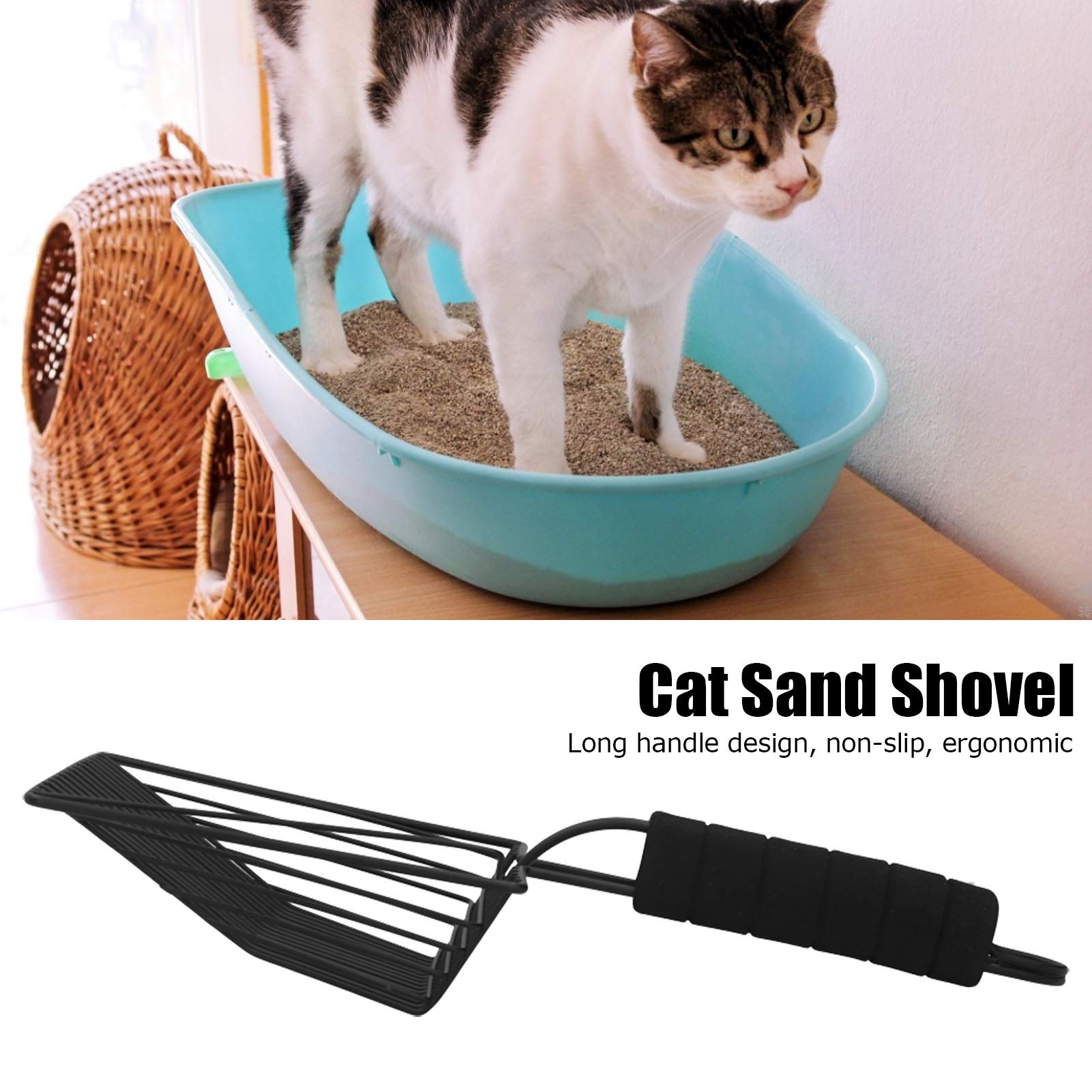 Cikonielf Kattenschep, metaal en ijzer, kattenbakvulling, zandschep, herbruikbare zeefschep, huisdier, kattenreinigingsmiddel (L