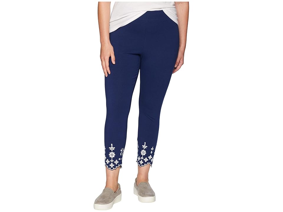 

HUE Plus Size Embroidered Hem Cotton Skimmer Leggings (Skyfall) Women's Casual Pants