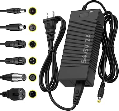 54.6V 2A Fast Charger for 48V Lithium Ebike & Scooter Battery, 6 in 1 Plugs