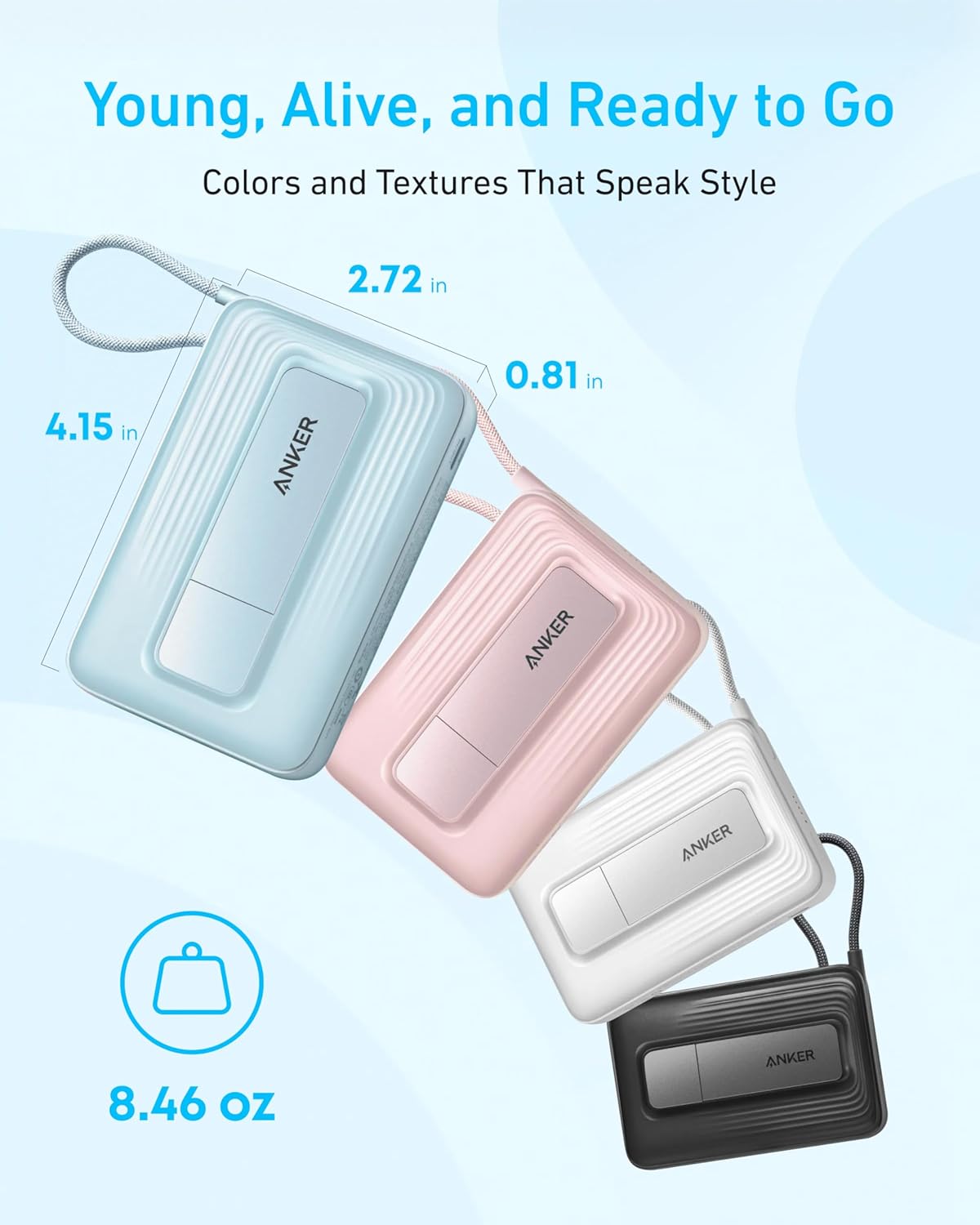 Anker Zolo Magnetic Power Bank, 10,000mAh Wireless Portable Charger with 30W Max Fast Charging, Battery Pack with Built-in USB-C Cable and Adjustable Stand, for iPhone 16/15 Series, AirPods, and More