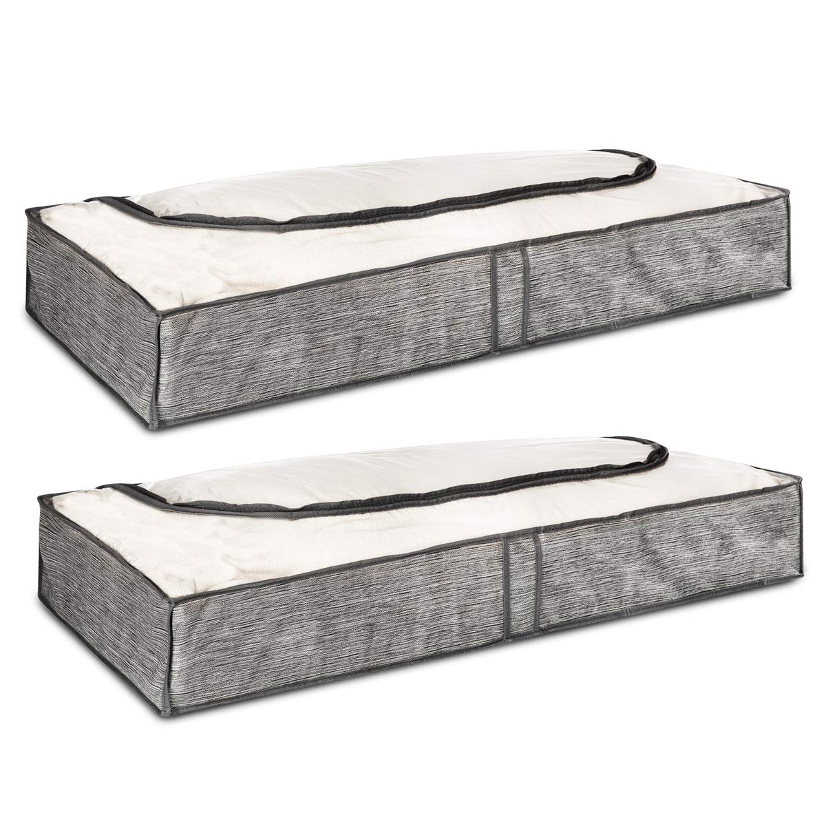 Fineway Beige 2 X Underbed Clothes Storage Bag Organiser With Handle For Blankets Bedding Breathable Foldable Box With Strong Zipper Clear Window Wardrobe Closet Boxes