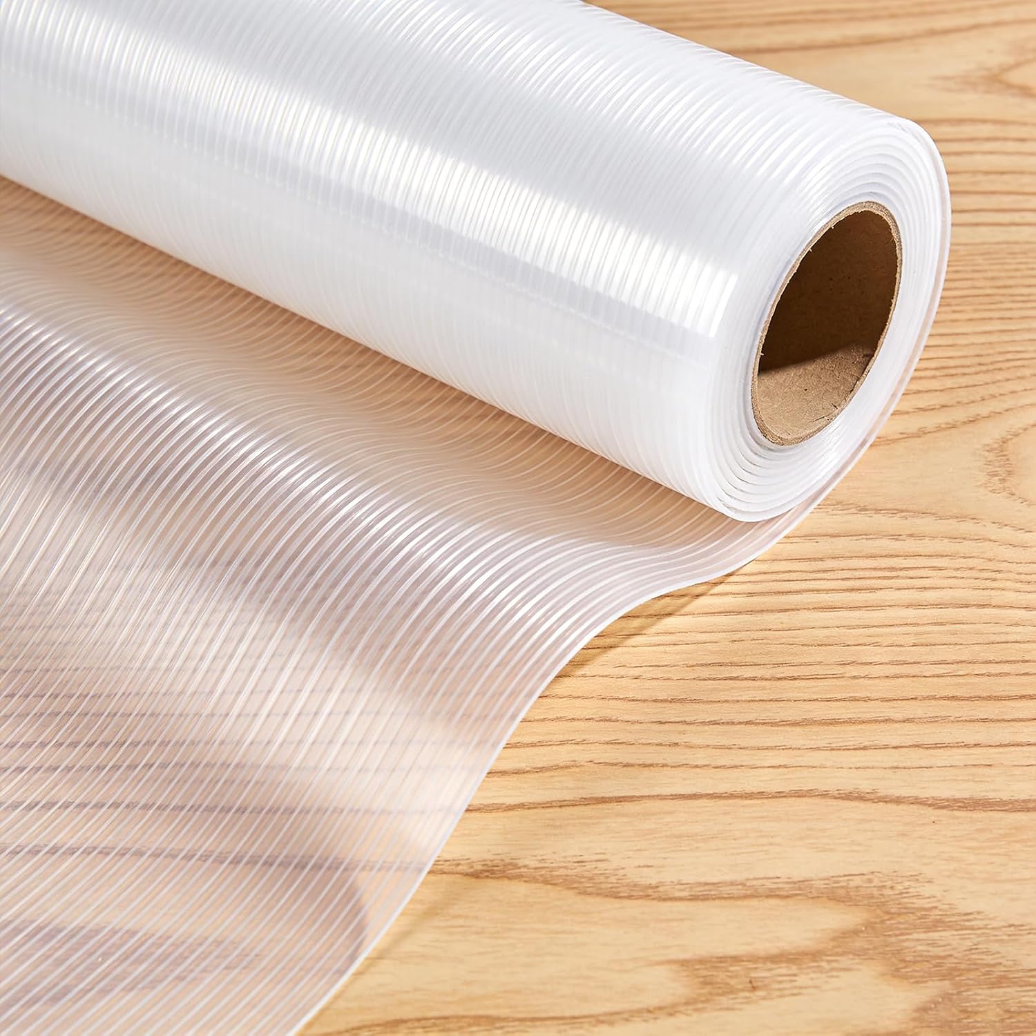 Non-Adhesive Shelf Liner 12 Inches x 14 FT - Waterproof Oil-Proof Non-Slip EVA Drawer Liner for Kitchen Cabinet Shelves Refrigerator Storage Desks, Durable Easy Cut (Transparent)