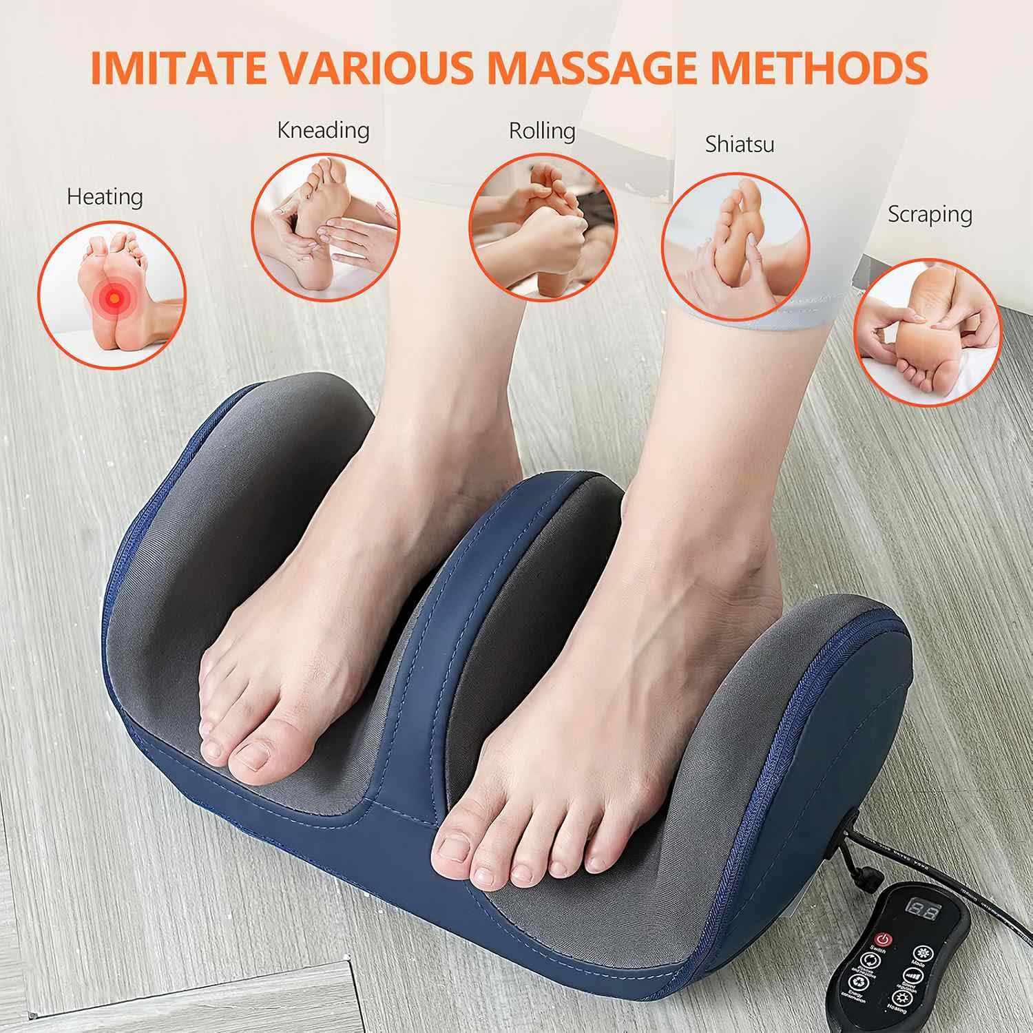 Masseur de pieds Shiatsu avec chaleur, masseur de pieds avec rouleaux de massage pour massage des tissus profonds, masseur de jambes pour pied, mollet, cheville, détendre les muscles et améliorer la