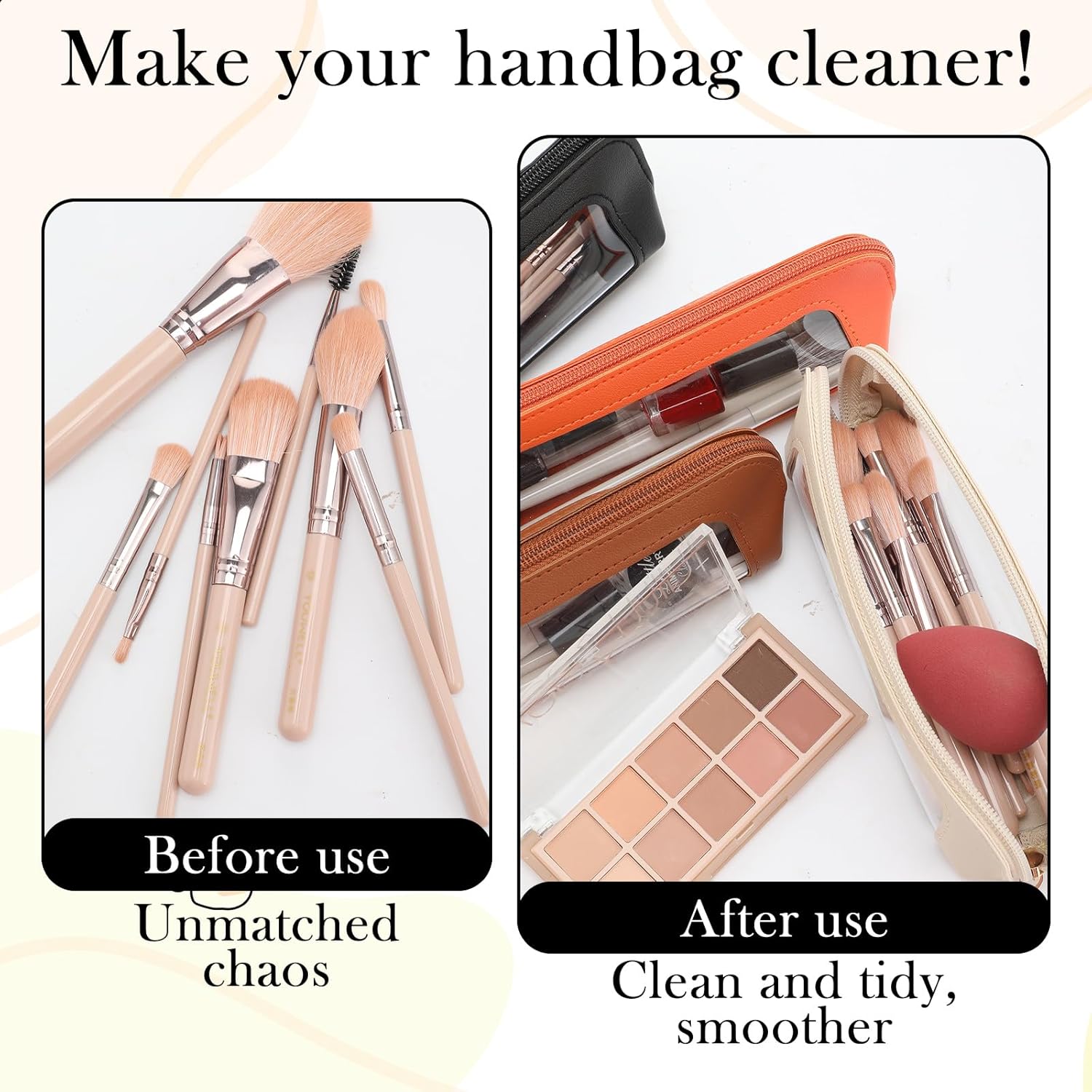 Sadnyy 6 Pcs Portable Makeup Brush Bag Small Makeup Brush Case Valentine's Day Gifts PU Leather Small Clear Pouch Travel Cosmetic Bag Waterproof Pouch for Women Bridesmaids Wedding Anniversary