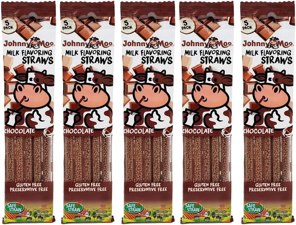 Johnny Moo Delicious Quick Milk Flavoring Straws - Chocolate [5 Packs of 5]