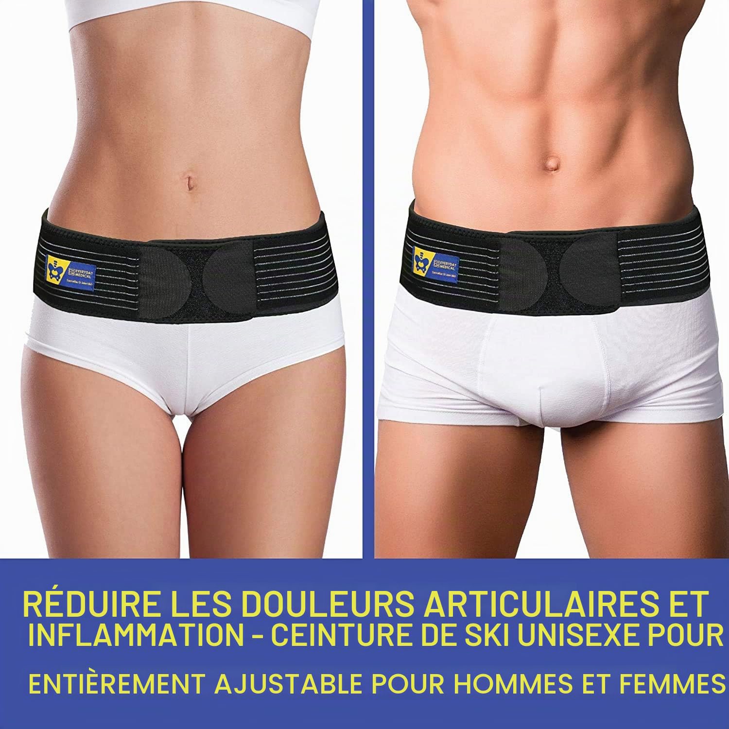 Ceinture Sacro Iliaque par Everyday Medical | Ceinture Pelvienne Femme et Homme | Diminue Douleurs et Inflammations des Hanches, du Lombaire, et Jambes | Ceinture Lombaire & Maintien Dos Idéale