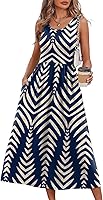 WIHOLL Women's Flowy Summer Midi Dress with Pockets - Casual Beach Vacation Sundress, Sleeveless A-Line