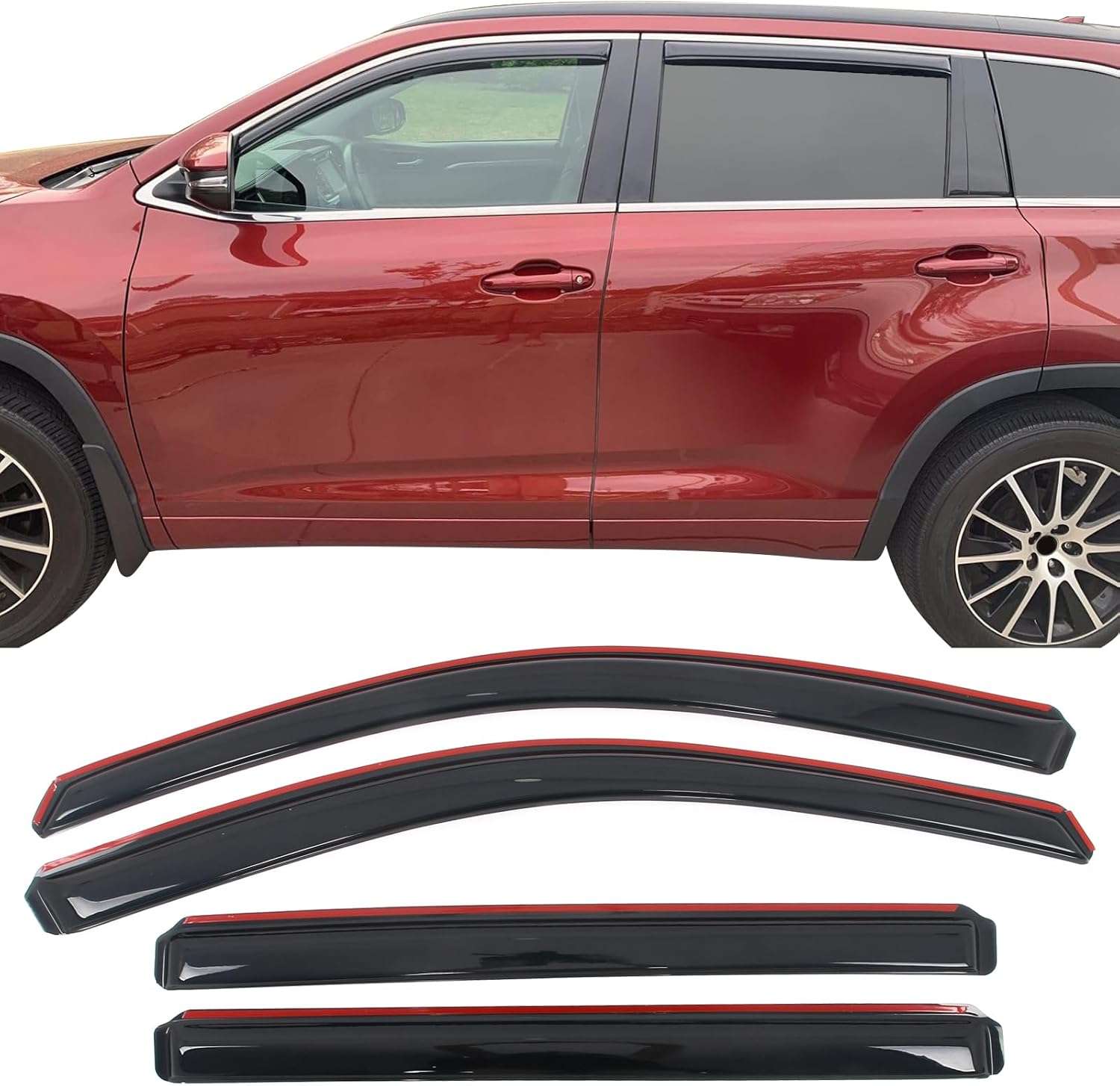 IKON MOTORSPORTS in Channel Window Visors Compatible with 2014-2019 Toyota Highlander, Slim Style Acrylic Smoke Rain Guards, Side Window Wind Deflectors 4PCS