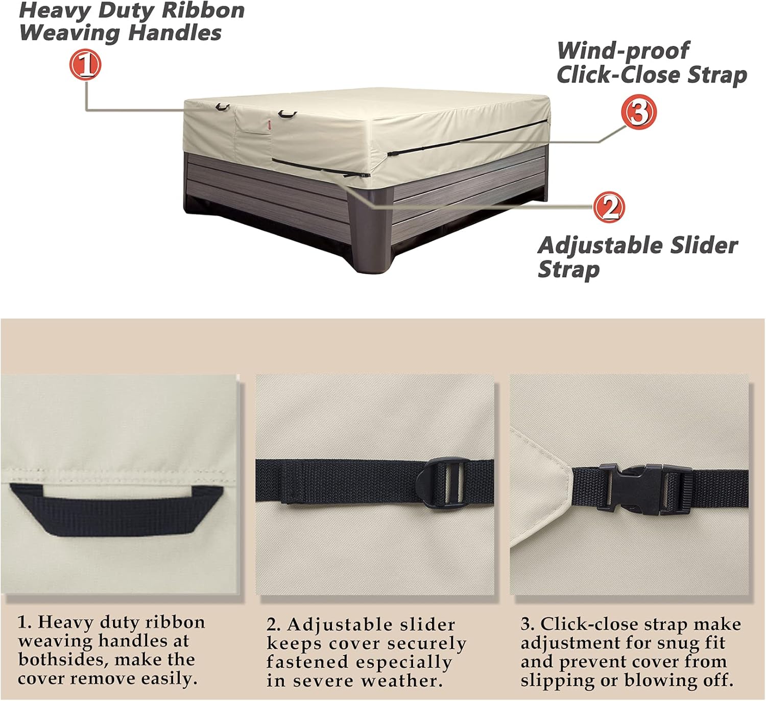 Porch Shield 600D Waterproof and Fade Resistant Outdoor Hot Tub Cover 95 x 95 inch fit 94 x 94 or 93 x 93 or 92 x 92 Square SPA Cover Protector