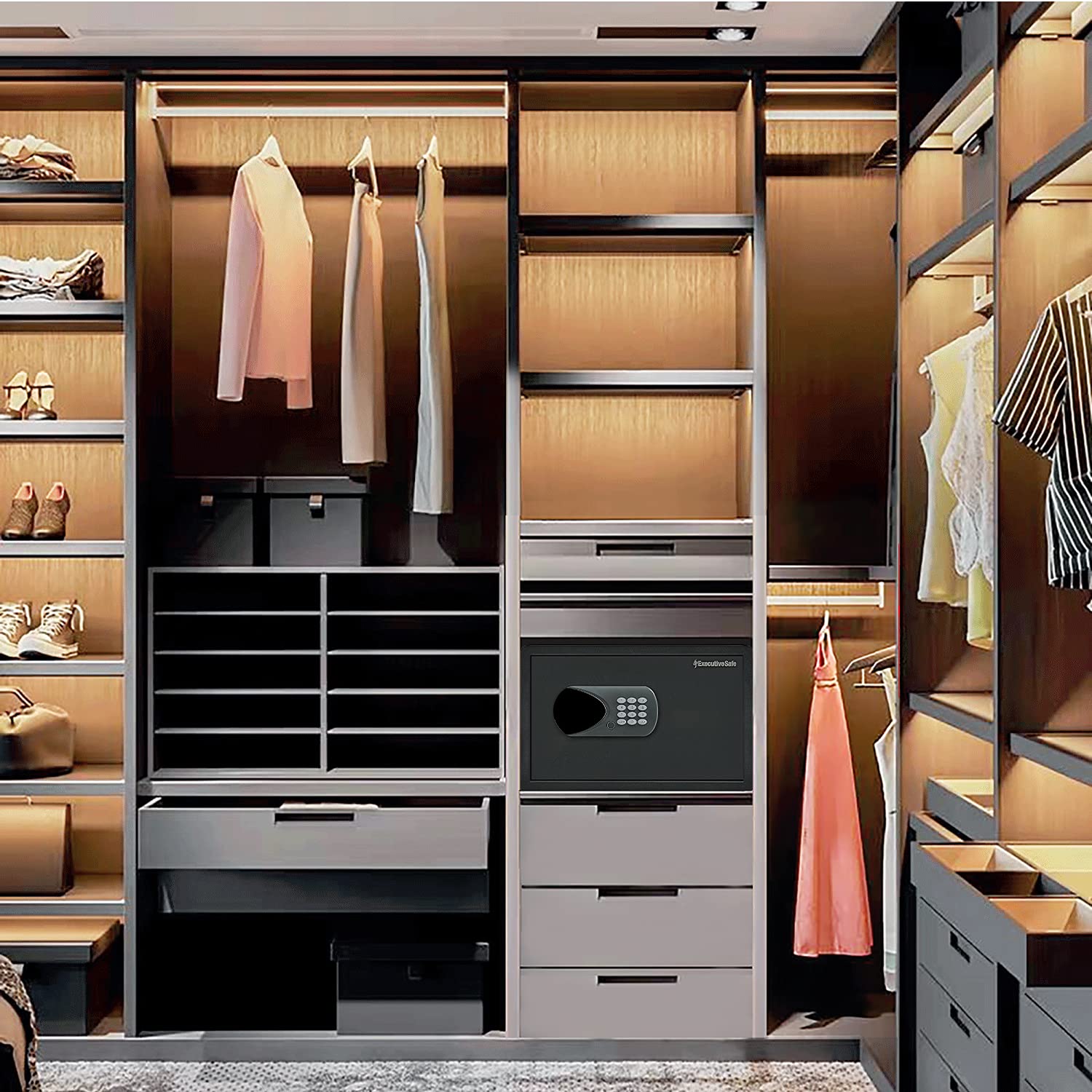 Executive Safe ACS-6 - Cassaforte digitale per computer portatile, per casa, ufficio e hotel, adatta per laptop da 17", mensola, tastiera elettronica, bulloni motorizzati, display a LED, porta USB e