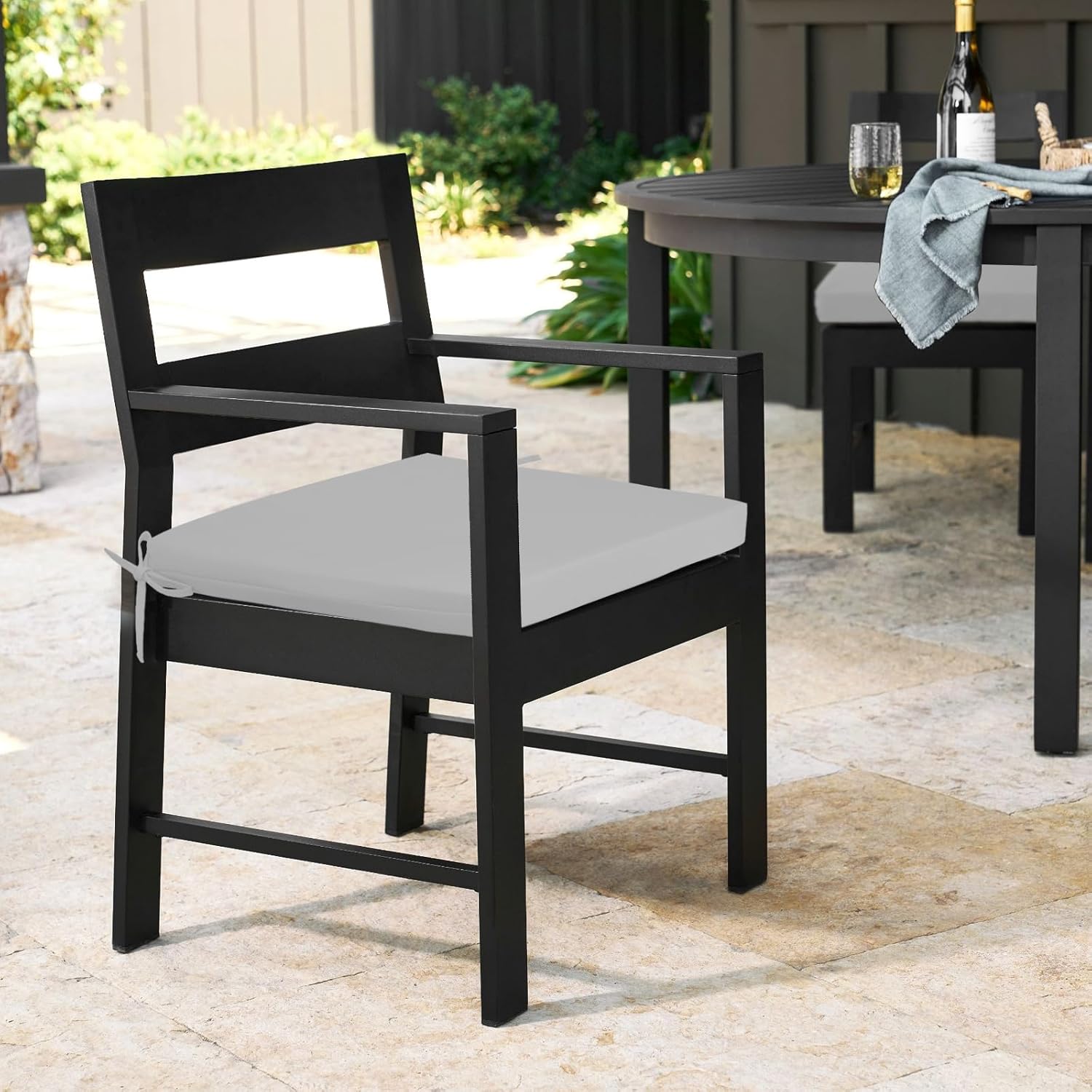 Outdoor Seat Cushions Set of 4 Square Corner Chair Cushions with Ties, Patio Chair Pads for Home Office and Patio Garden Furniture Decoration 18.5"x16"x2", Gray