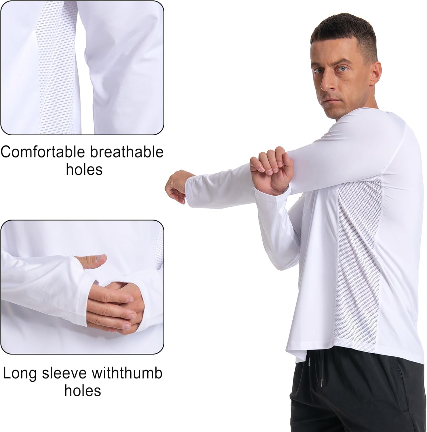 Men's UPF 50+ Long Sleeve Loose-Fit Lightweight Sun Protection Fishing Hiking Running UV Shirt Rash Guard - Image 5