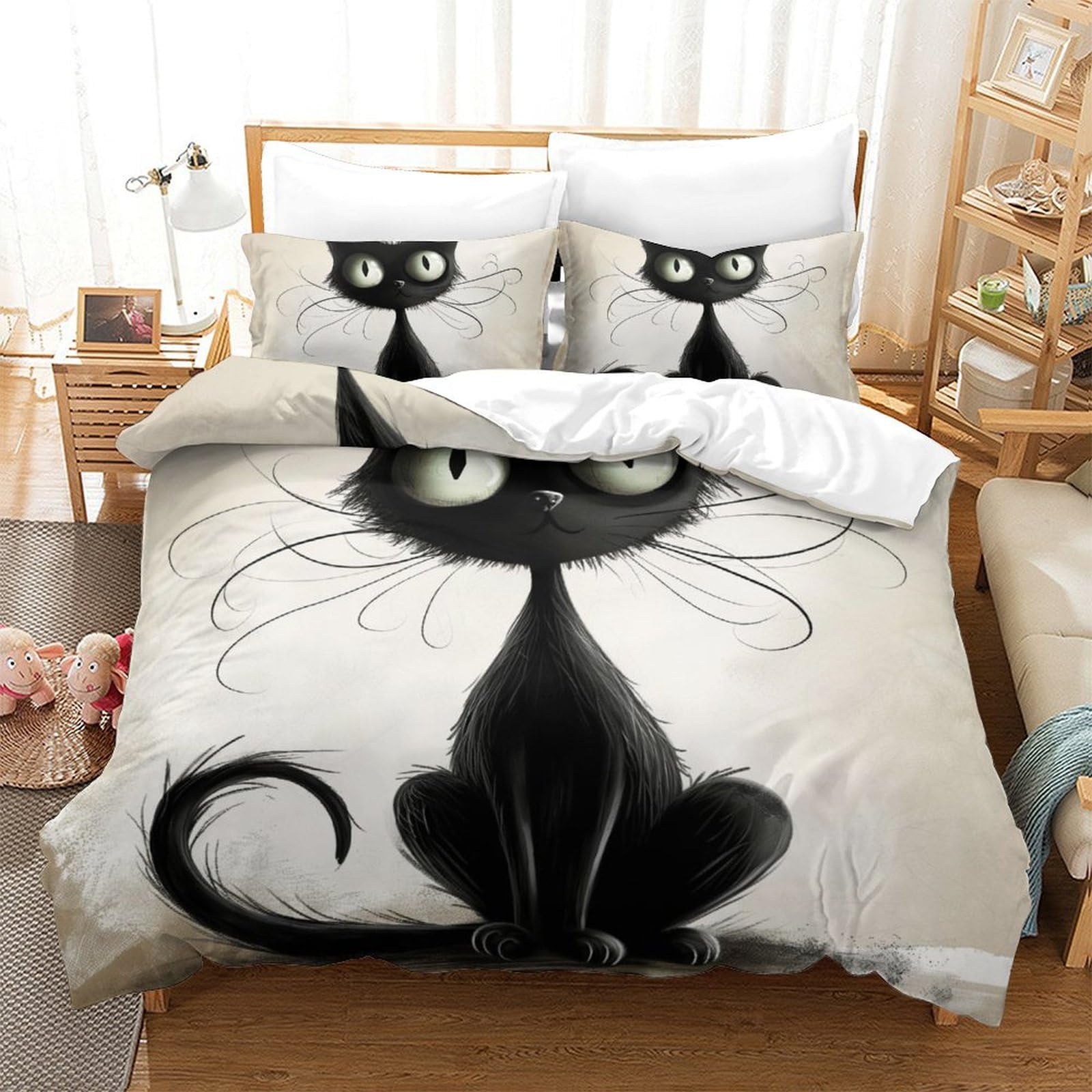 Housse de couette chat persan microfibre anti-plis avec fermeture éclair