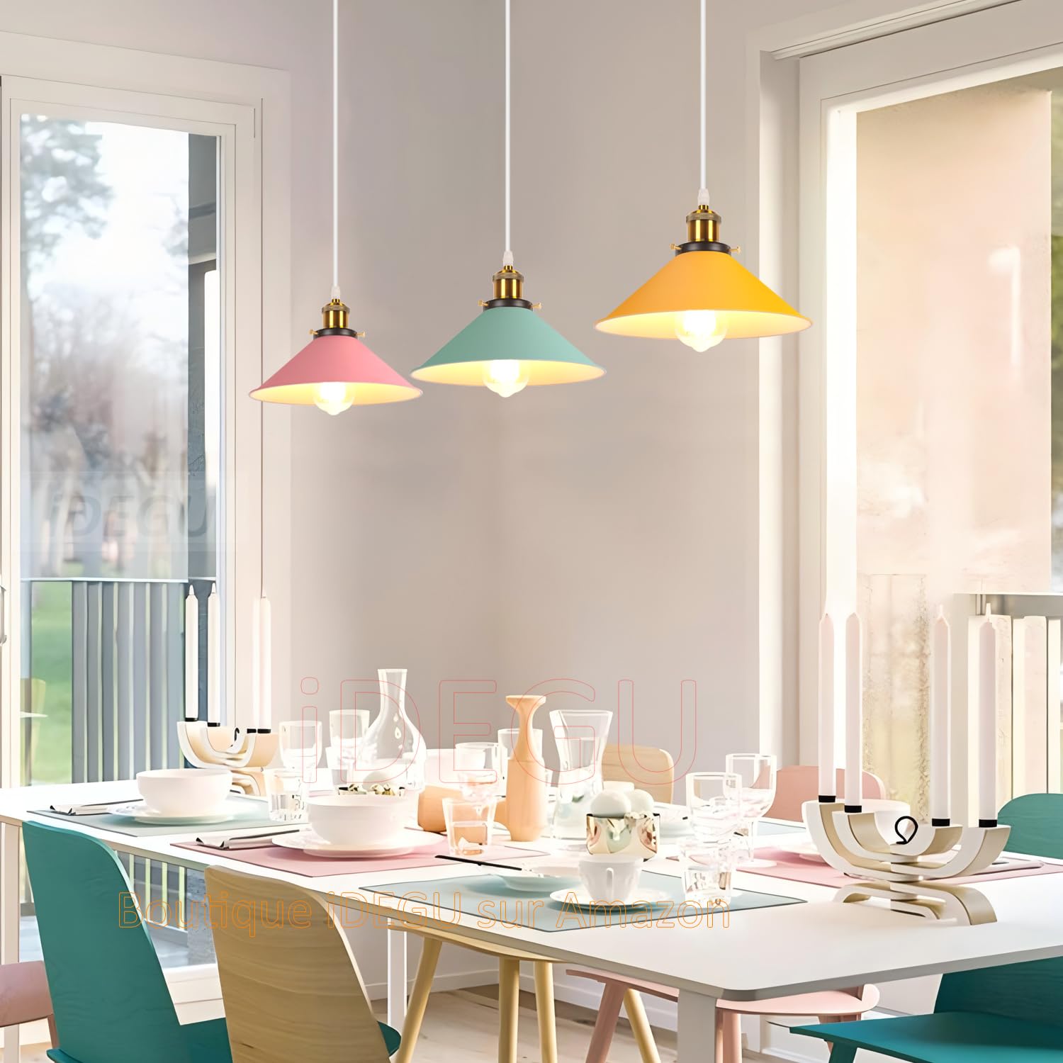 iDEGU 2 Pezzi Lampade a Sospensione Retrò 26cm Lampada da Soffitto Vintage in Metallo E27 Lampadario a Sospensione Moderno Stile Scandinavo Plafoniera per Cucina Soggiorno Caffè Cameretta (Verde)