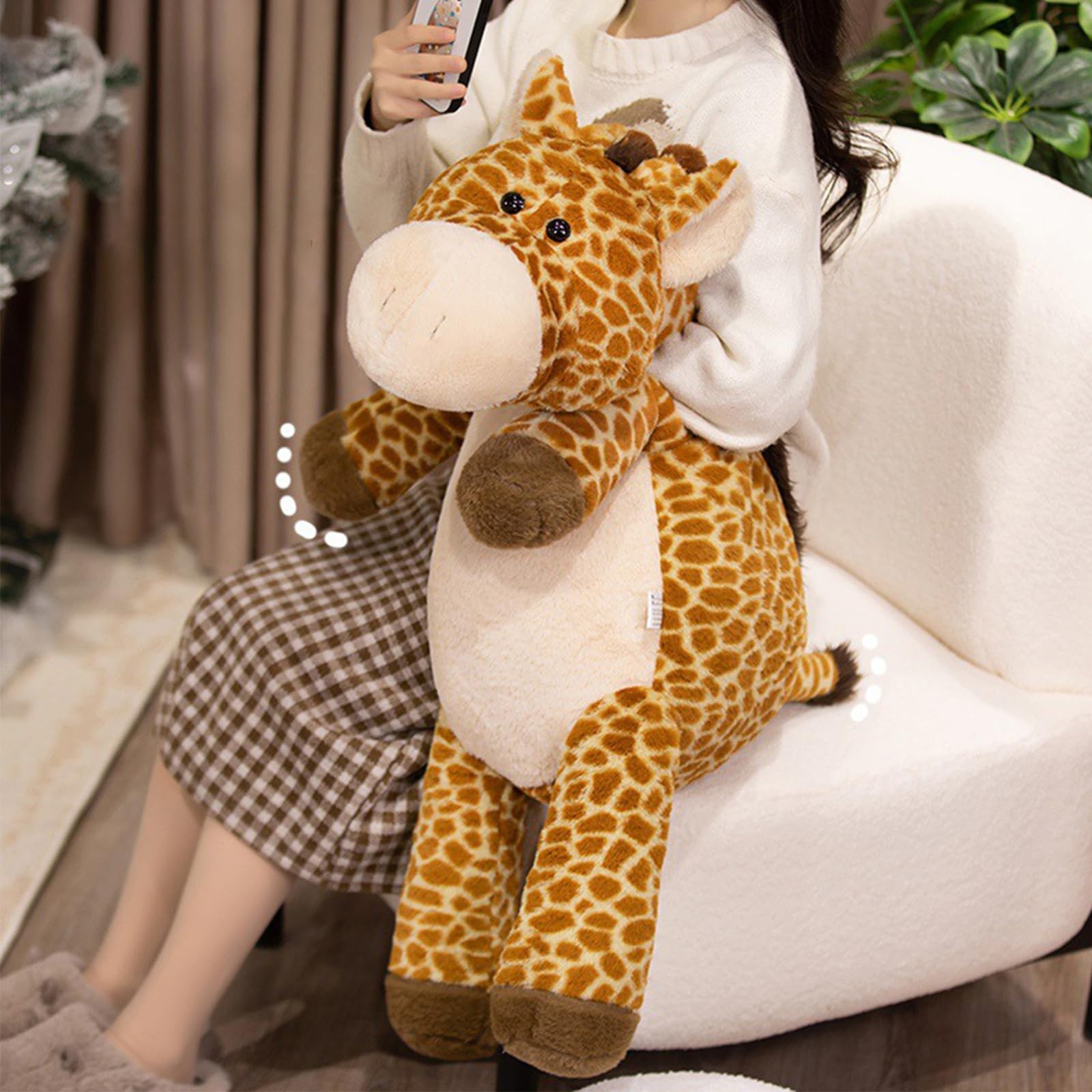 Giraffe Kuscheltier, 40/60/90/110cm Groß Plüschtier, Stofftier Plüsch Puppe Plüschtiere, Geschenk für Jungen Mädchen (90CM)