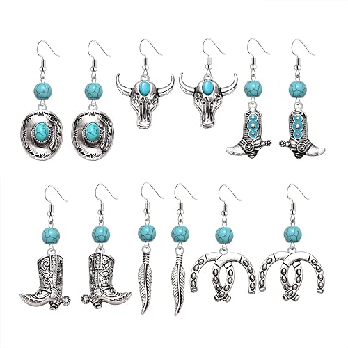 68 pares de aretes occidentales para mujer, hipoalergénicos a granel, aretes de bota de vaquera con estrella de vaquero, sombrero de herradura,