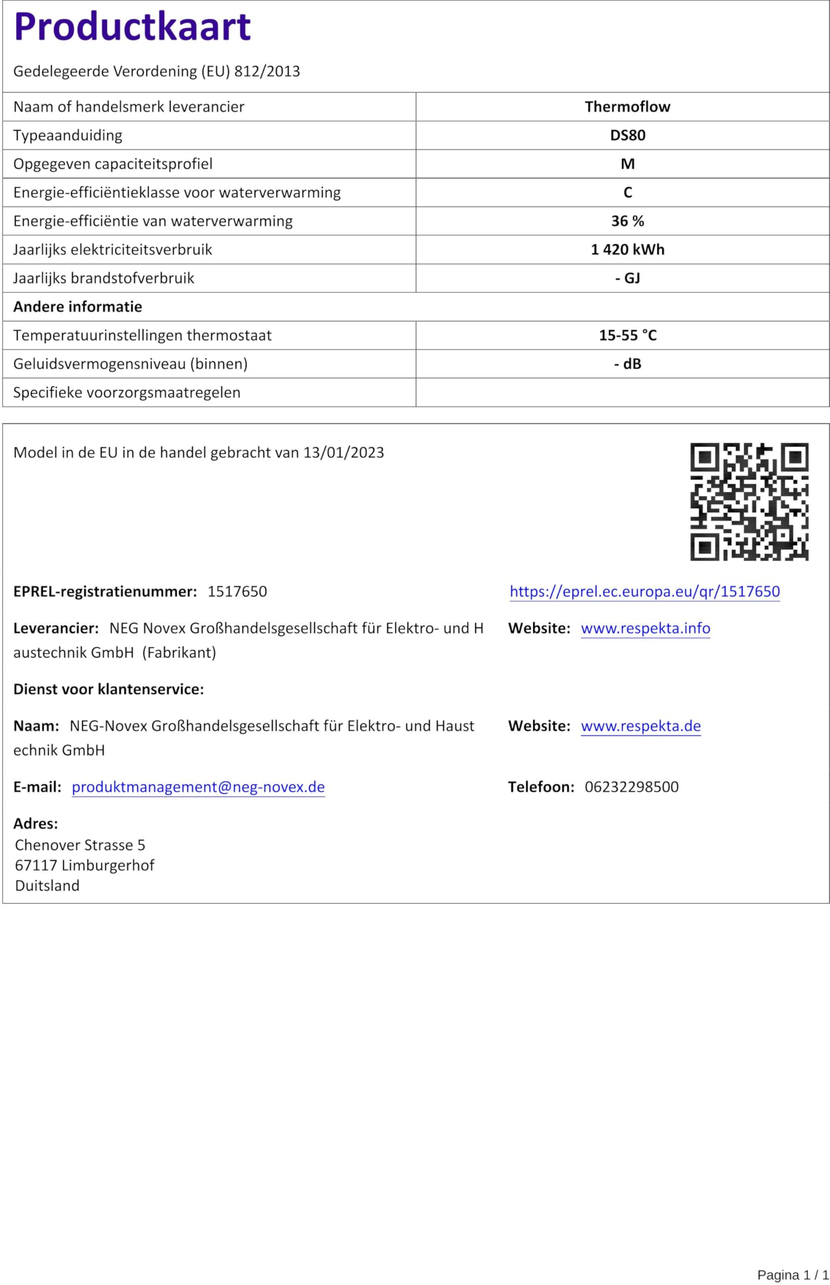 Thermoflow DS80 Warmwasserspeicher 80 Liter druckfest/steckerfertig/bis 75 °C/G 1/2“ Anschluss/Warmwasserbereiter für Küche, Waschtisch, Dusche oder Badewanne