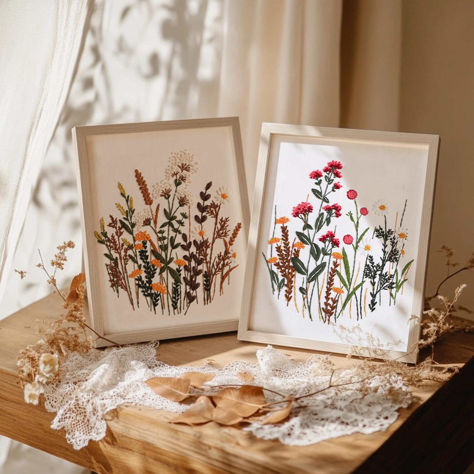 COCOMOX 3 Sets Embroidery Practice Kits, Flower Pattern Embroidery Kit for Beginners Adults, Hand Embroidery Kit for Kids, Easy to Follow Instruction and Video