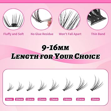 Cluster Lashes 640pcs with 30D 40D 50D 60D, Lash Clusters in D Curl 9-16mm, Eyelash Clusters for Natural Look DIY at Home, Individual Eyelashes Soft Lightweight and Easy to Apply