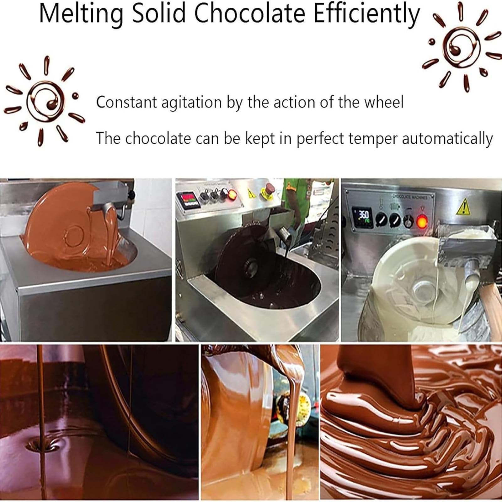 Máquina de fusión de chocolate, máquina de templado comercial con rueda mezcladora, control de velocidad ajustable, cuerpo de acero inoxidable, para panaderías y tiendas de dulces