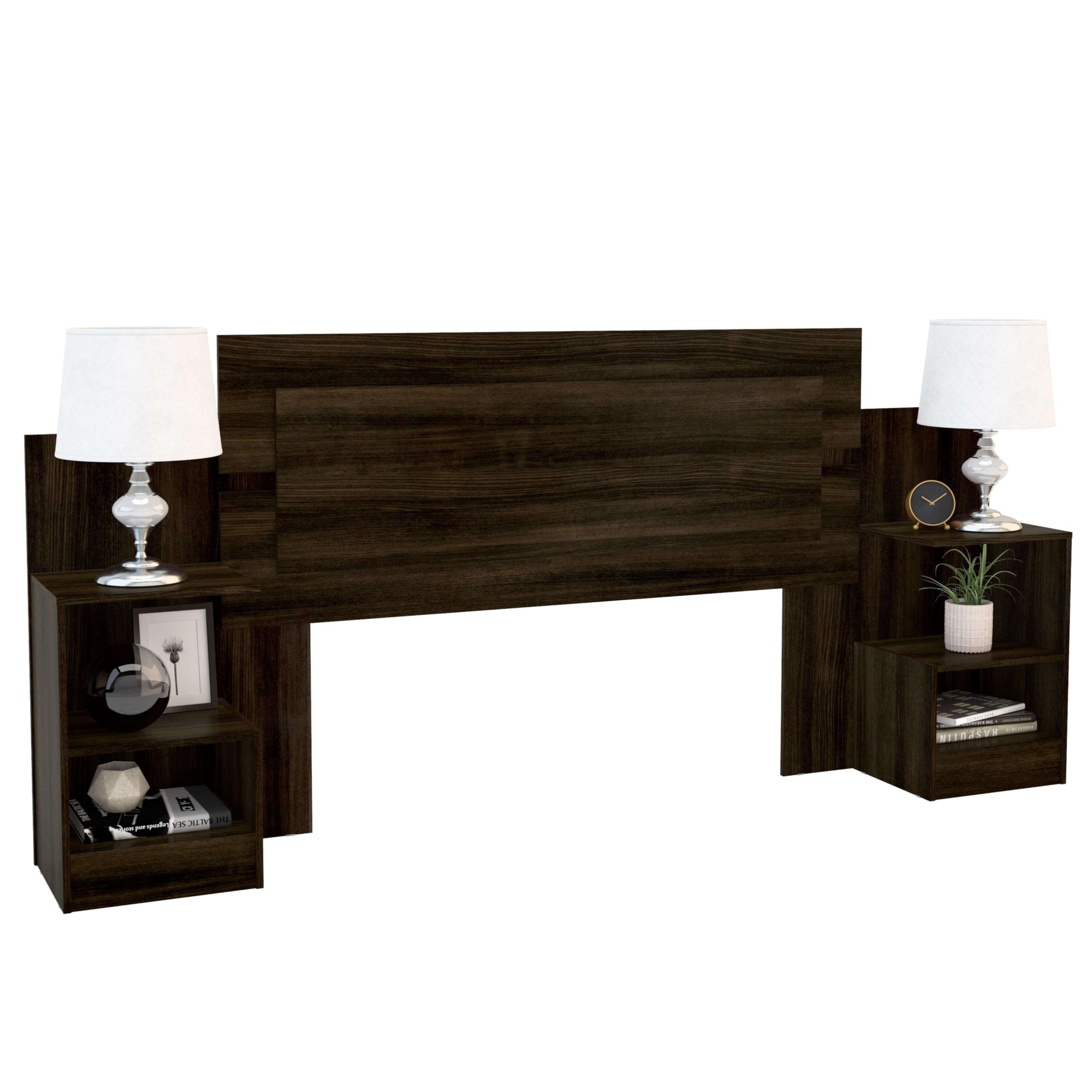 Miroytengo Cabecero de Cama Laredo con Mesitas Roble Oscuro - Incluye 2 Mesitas con 1 Estante Cada Una - 240 cm