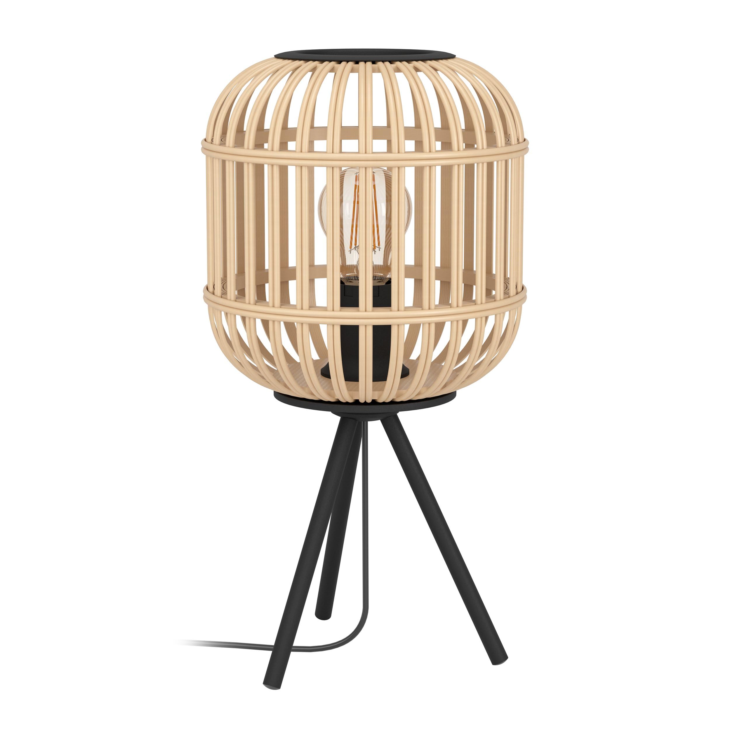 Eglo Black/Light Bordesley Tripod Table Lamp With Natural Bamboo Lampshade
