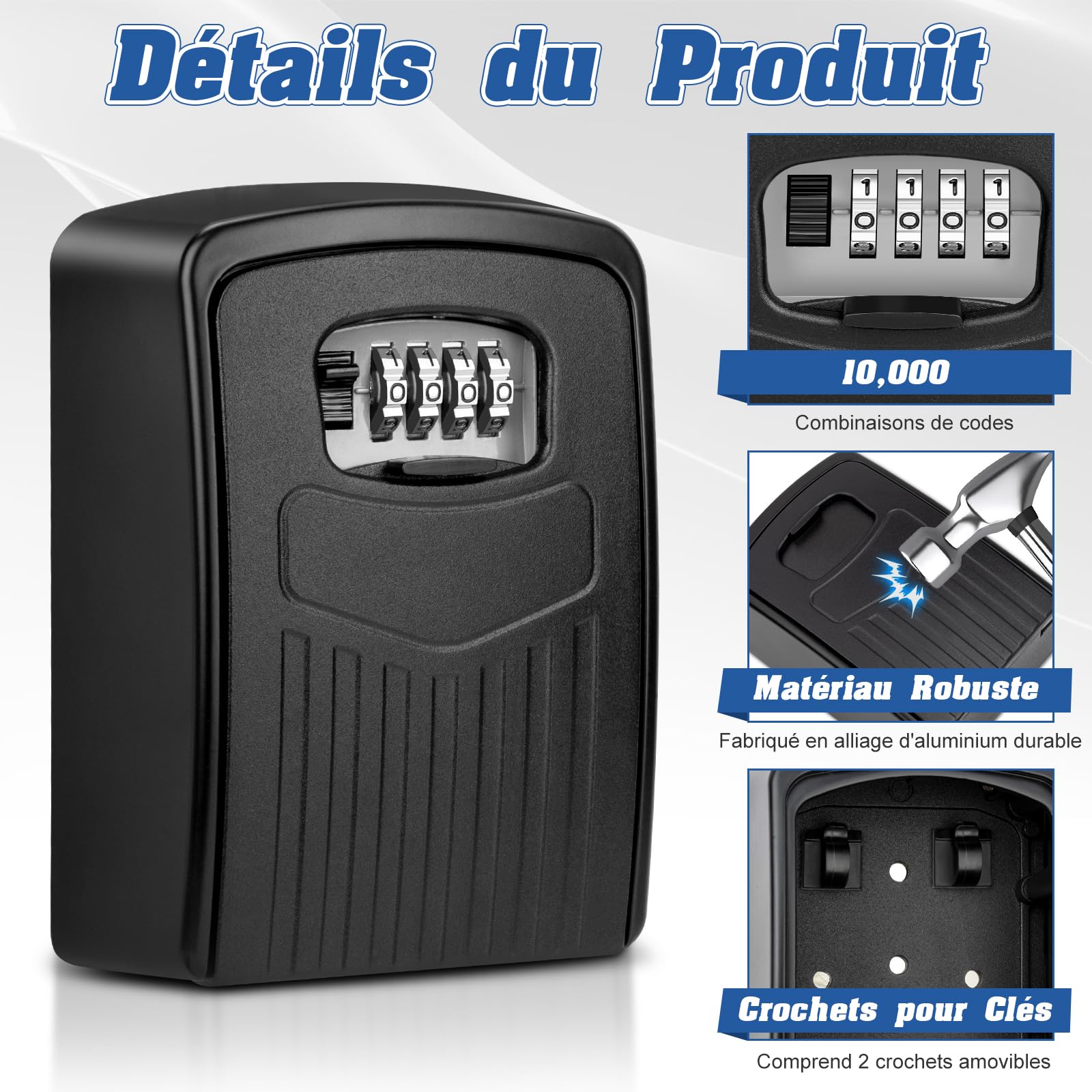 Boite à Clé Sécurisée, Supérieur Grand Clés Boîte, Coffre à Clé avec Code Numérique à 4 Chiffres, Boite a Clef Mural Sécurisé pour Intérieur Extérieur Maison Bureau Garage École Gymnase (Noir)