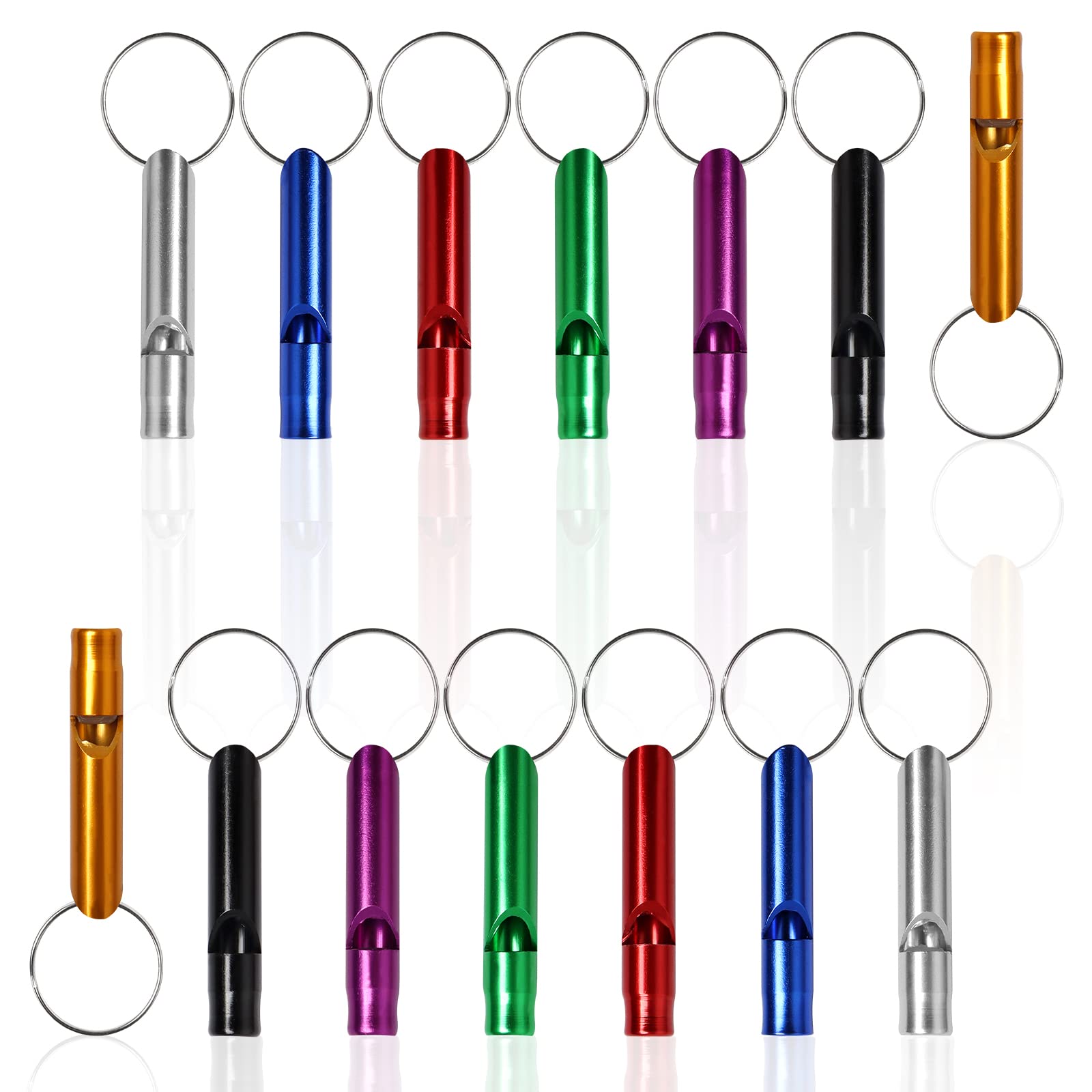 15 Pieces Emergency Whistle with Keychain Aluminum Emergency Survival Whistle Key Chain for Outdoor Camping Hiking Boating Fishing Sports, Loud Sound,Assorted Colors