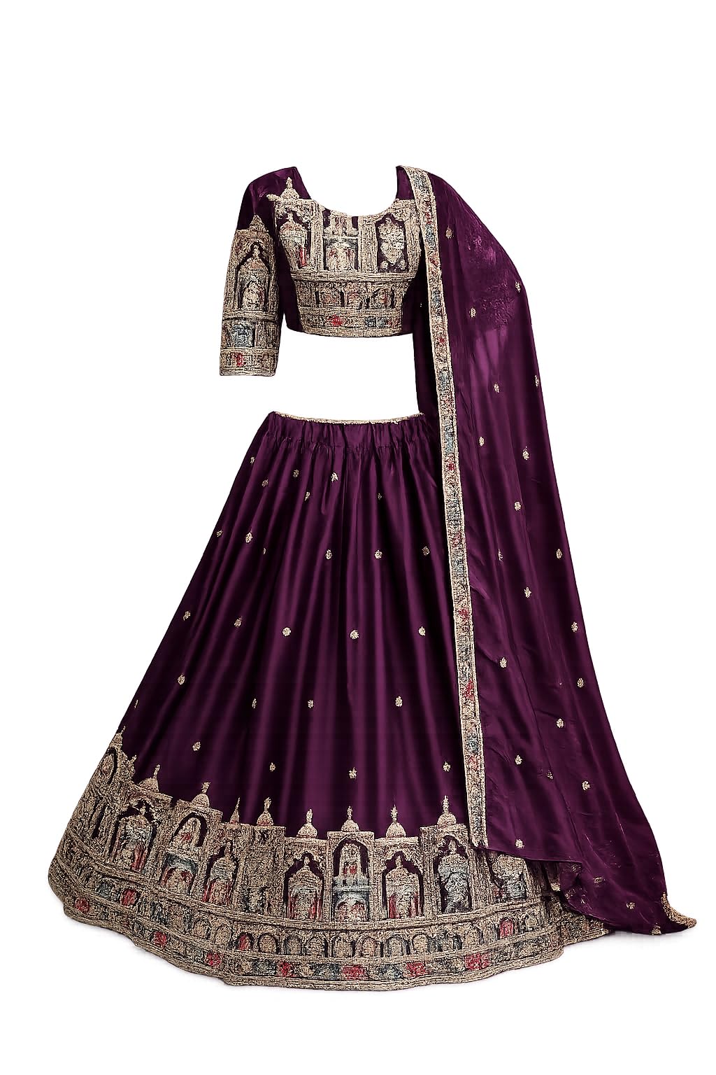 Star Georgette Sequins Embroidered Lehenga Choli with Dupatta (Purple, Readymade)