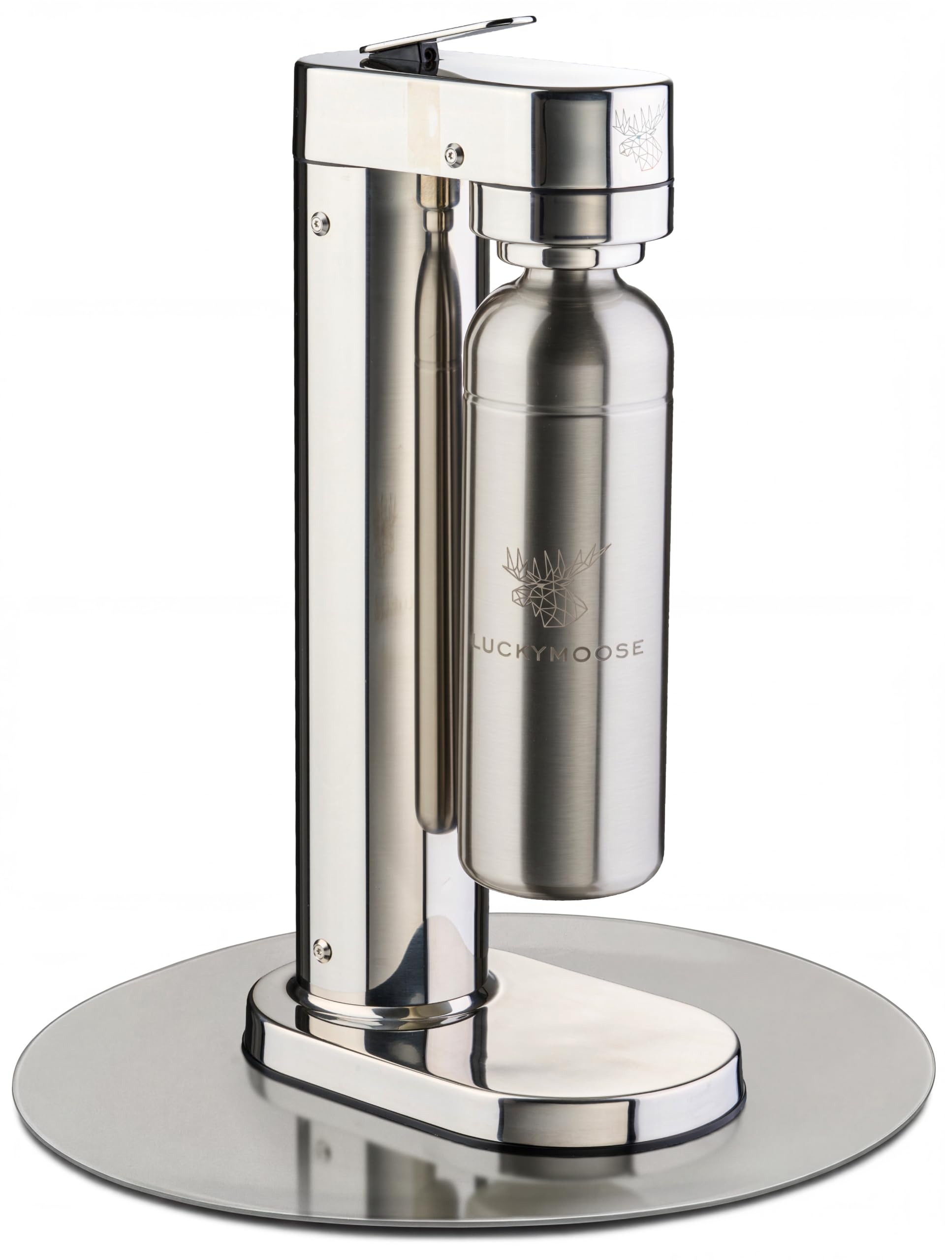 Luckymoose Infinity-S Wassersprudler aus hochwertigem Edelstahl (Silver/Silver) – inkl. 2x 1,25L Edelstahlflaschen – extra hygienische herausnehmbare Düse – Langlebige CO₂ Sprudelwasser Maschine