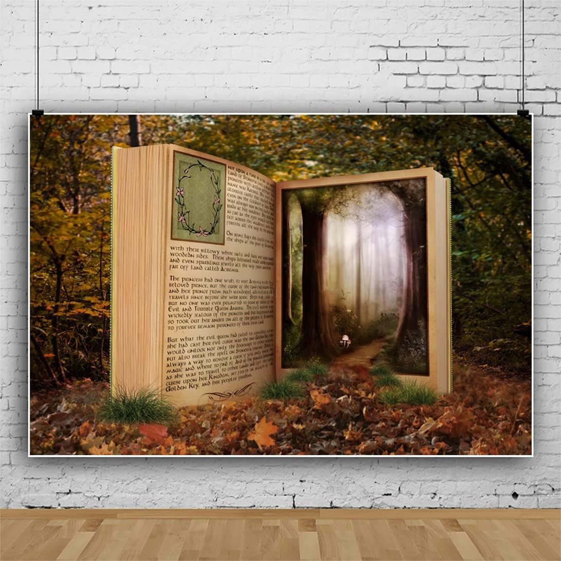 Renaiss 10x7ft Fairy Tale Books Backdrop Old Open Magic Book in Enchanted Forest Photography Background Storybook to Wonderland Romantic Wedding Birthday Baby Shower Party Decor Photo Booth Props