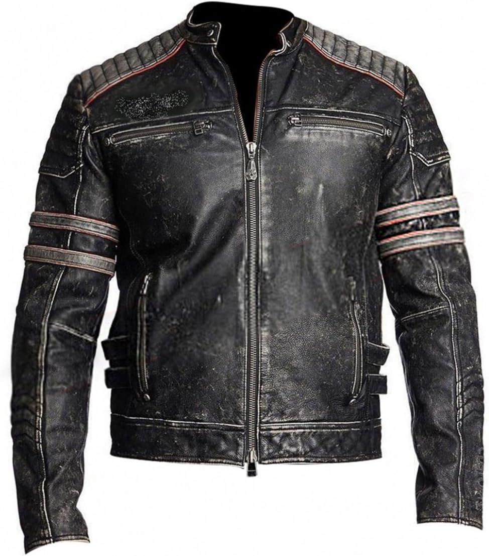 Motorbike MC Vintage Retro Distressed Black Jacket - Mens Biker Jacket