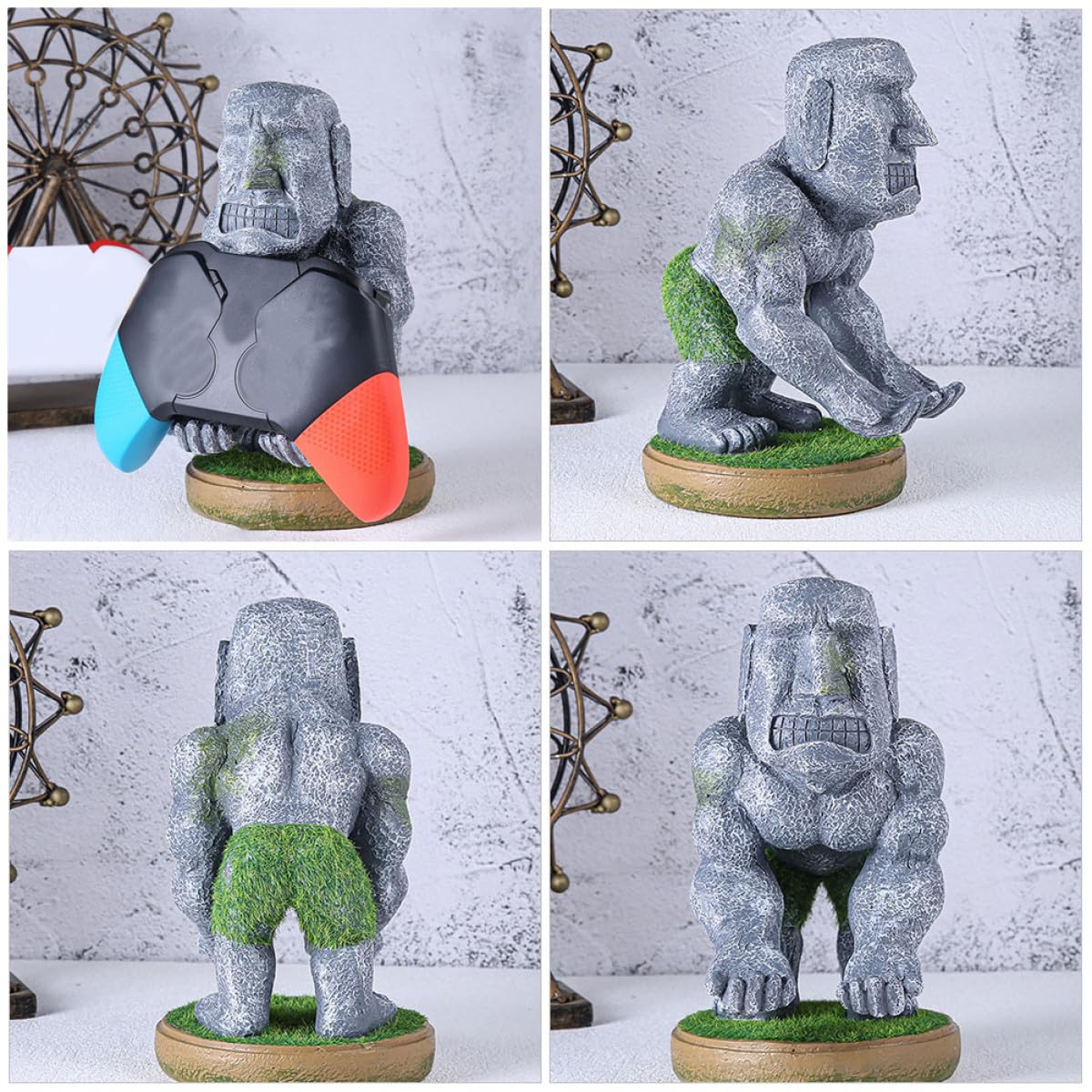 Supporto per Controller di Gioco in Resina Statua Moai, Organizzatore e Supporto Espositivo Decorativo da Tavolo per Accessori Videogiochi, Resistente e Stabile per Scrivania