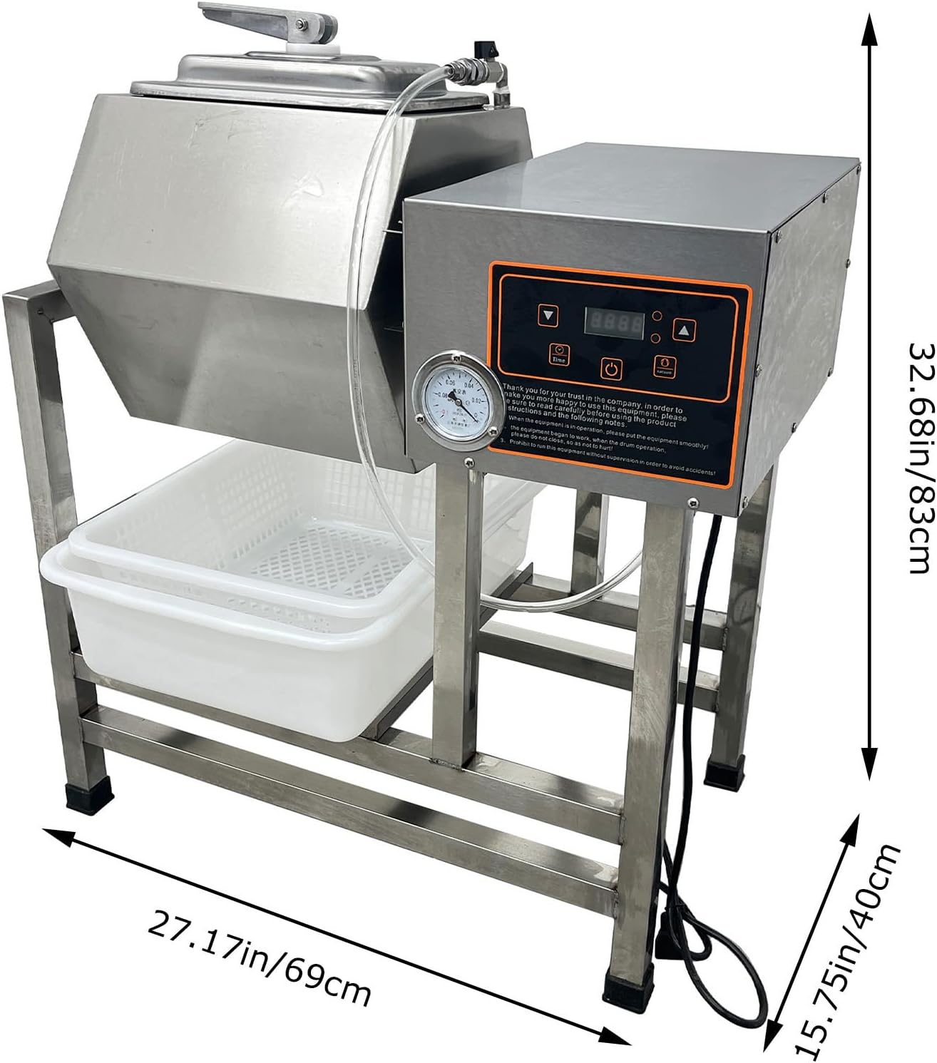 38L Electric Meat Tumbler Marinator Vacuum Pump Meat Vegetable Tumbler Marinating Machine Commercial Stainless Steel Meat Curing Marinator 110V 350W