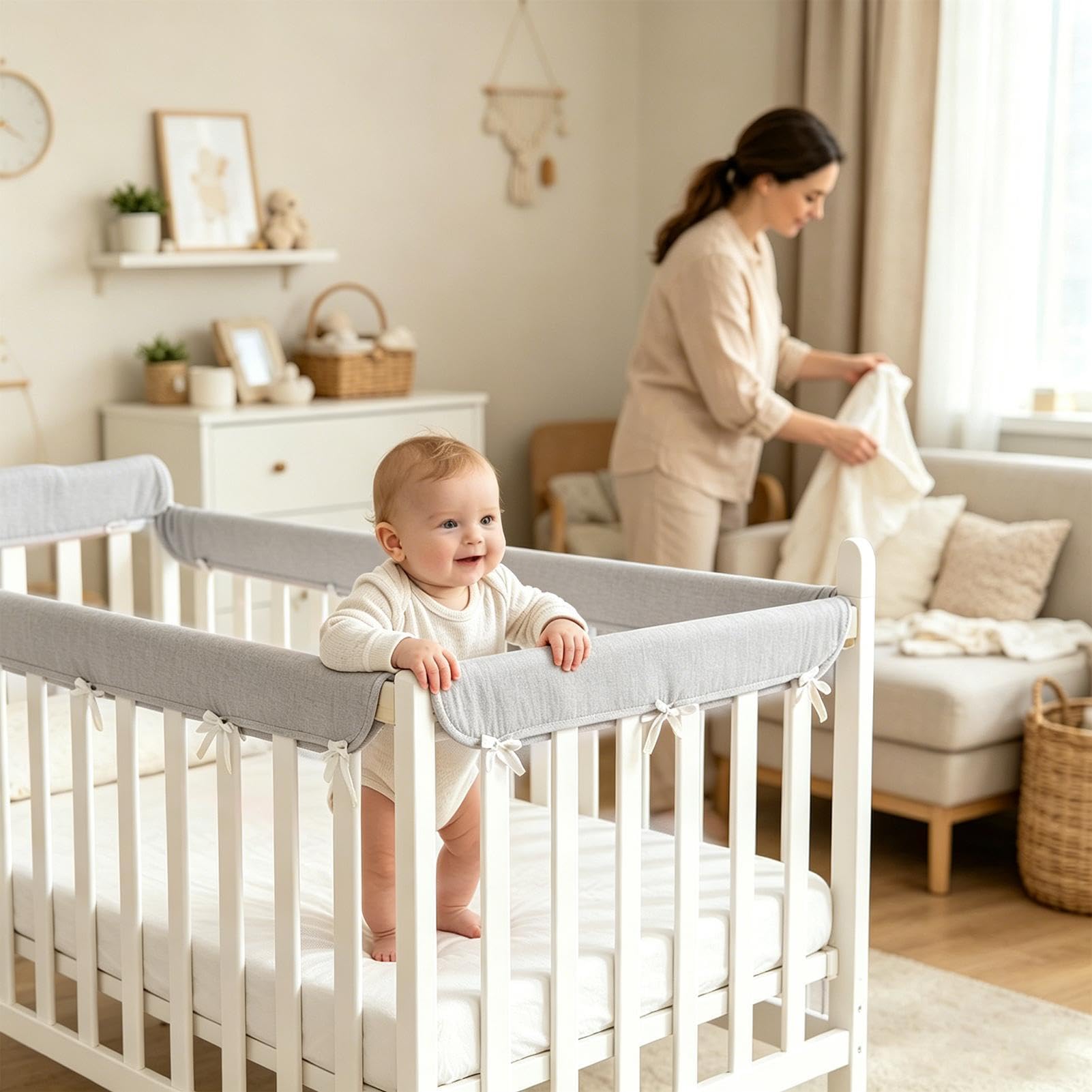 Protezione per il , per lettino, traspirante, 2 pezzi, regolabile | sponda per fasciatoio per le stagioni calde e la cameretta dei bambini