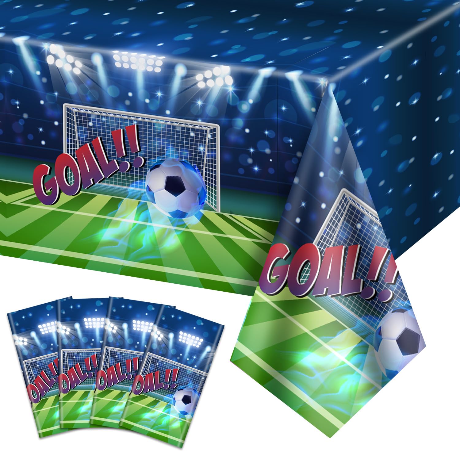 PIXHOTUL 4 Pieces Soccer Tablecloths, Soccer Party Table Covers Plastic Disposable Table Cloth Soccer Party Decorations for Men Boys Birthday, Soccer Game Day Soccer Party Supplies, 51'' x 86''