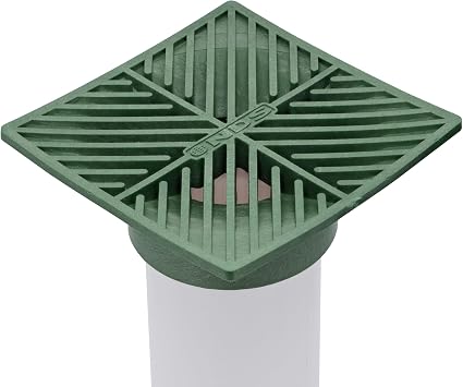 NDS 5, 6-Inch Square Grate, Connects to 3-Inch and 4-Inch Drain Pipes and Fittings, for Small Lawns, Landscaping and Patios, Plastic, Green