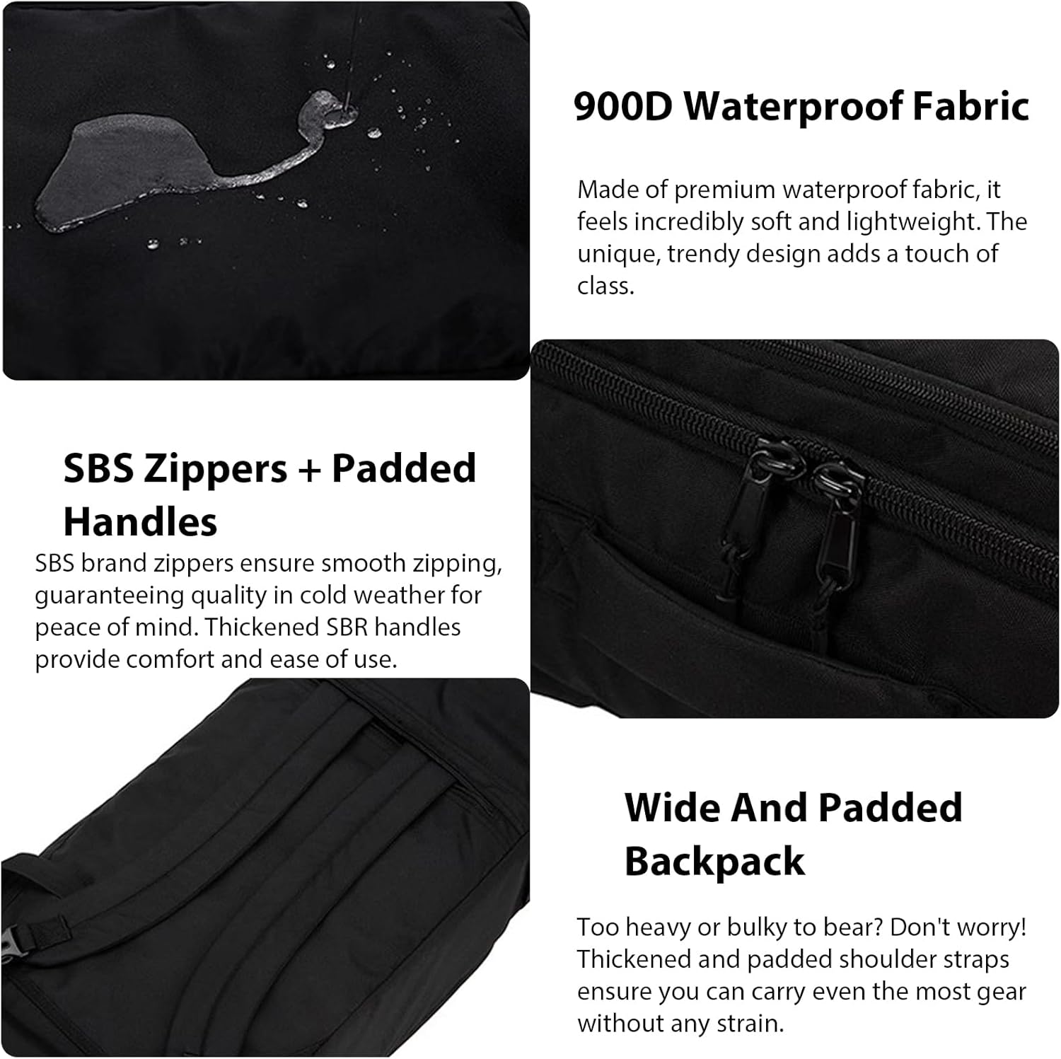 Snowboard Bag with Wheels Rolling Snowboard Bags Fully Padded Ski Bag for Air Travel Fit Single Ski/2 Sets Skis, Helmet, Jacket & Boots