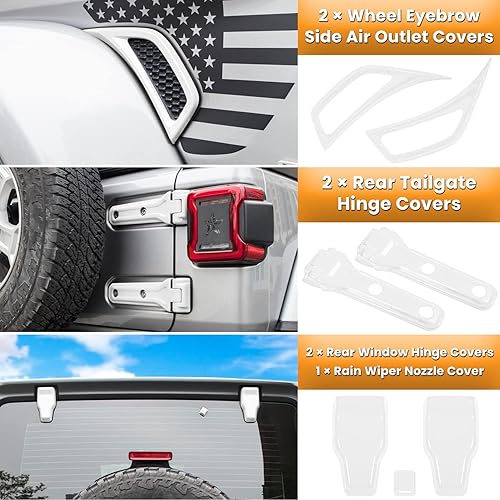 Miniatura 5 de Juego completo de 26 piezas de decoración exterior para Jeep Wrangler JL JLU 2018-2023 Bisagra de puerta, bisagra de capó, bisagra de capó, pestillo