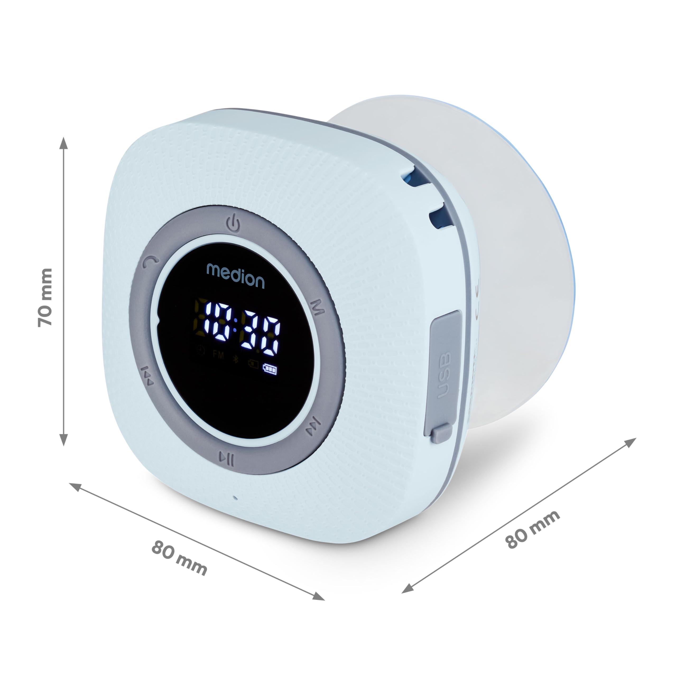 MEDION P66096 Radio de Ducha con Bluetooth (Radio de baño, Radio FM, Ventosa, Pantalla LED, Impermeable IPX6, batería Recargable integrada, MD43884) Azul